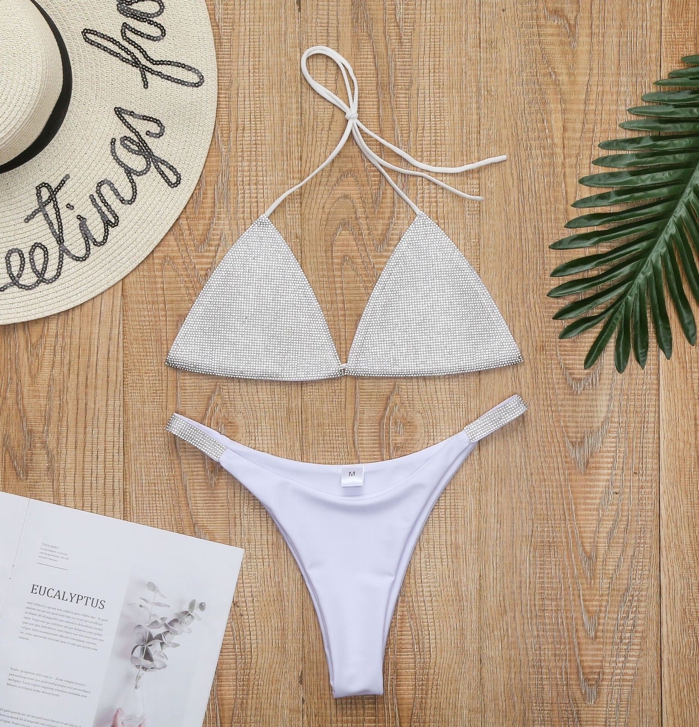 Haleema Glamorous Rhinestone-Embellished Bikini Set
