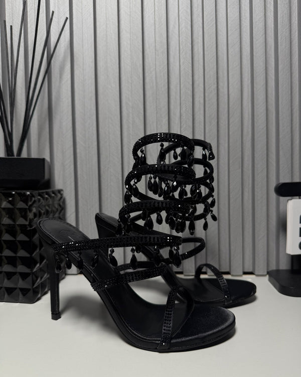 Nyla Black Crystal Drop Heels