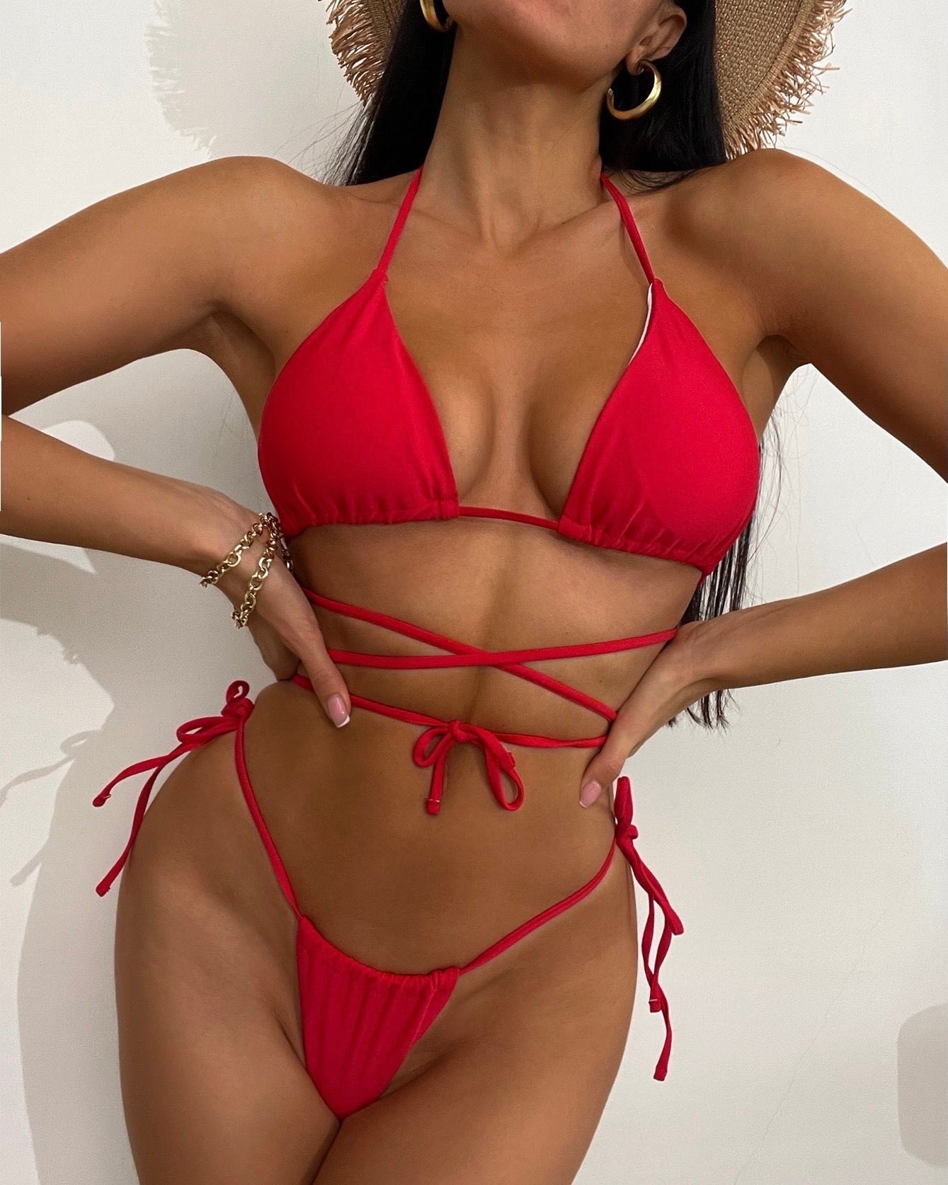 Fez Bold Red Strappy Bikini Set