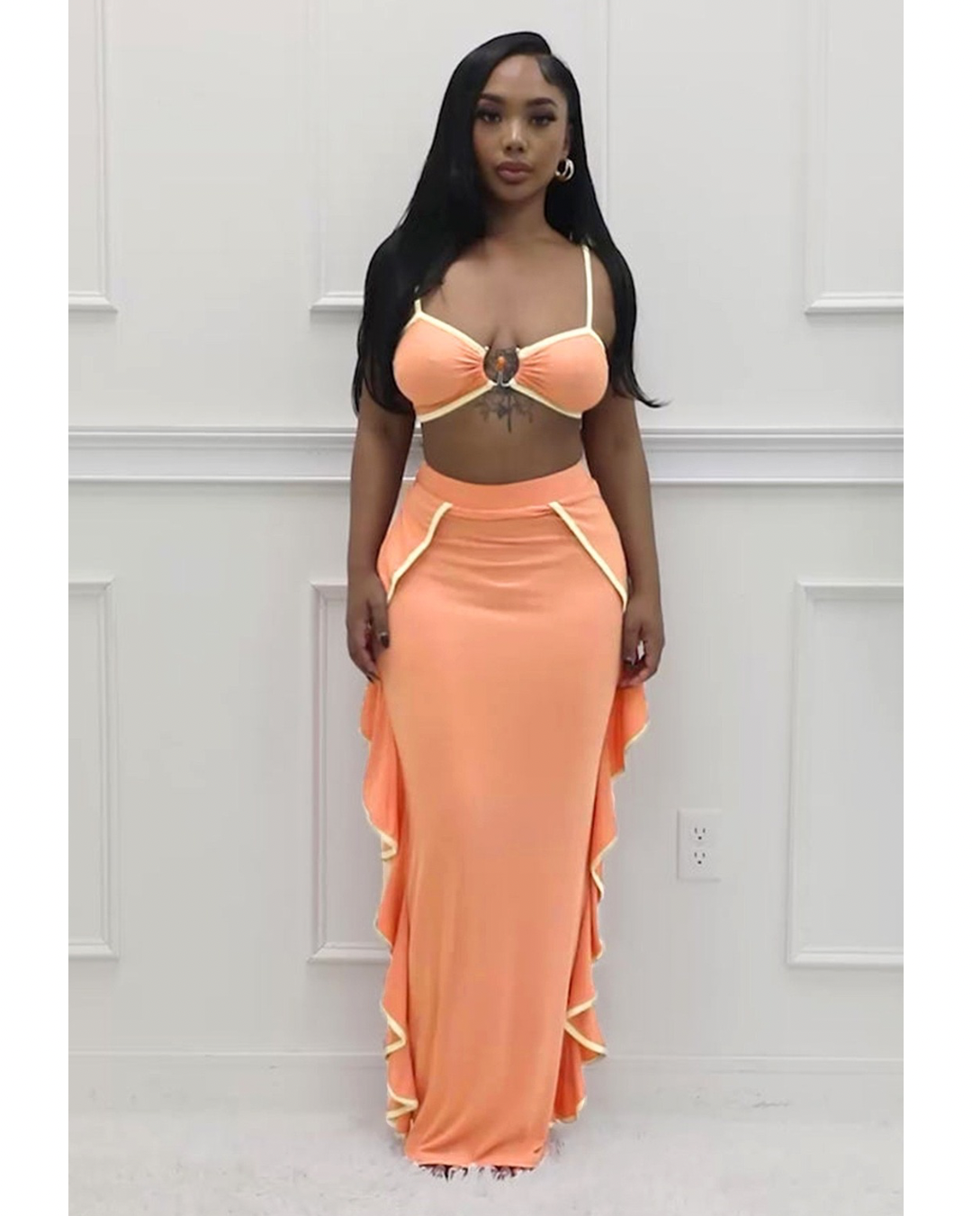 Elora Ruffled Two-Piece Set Orange