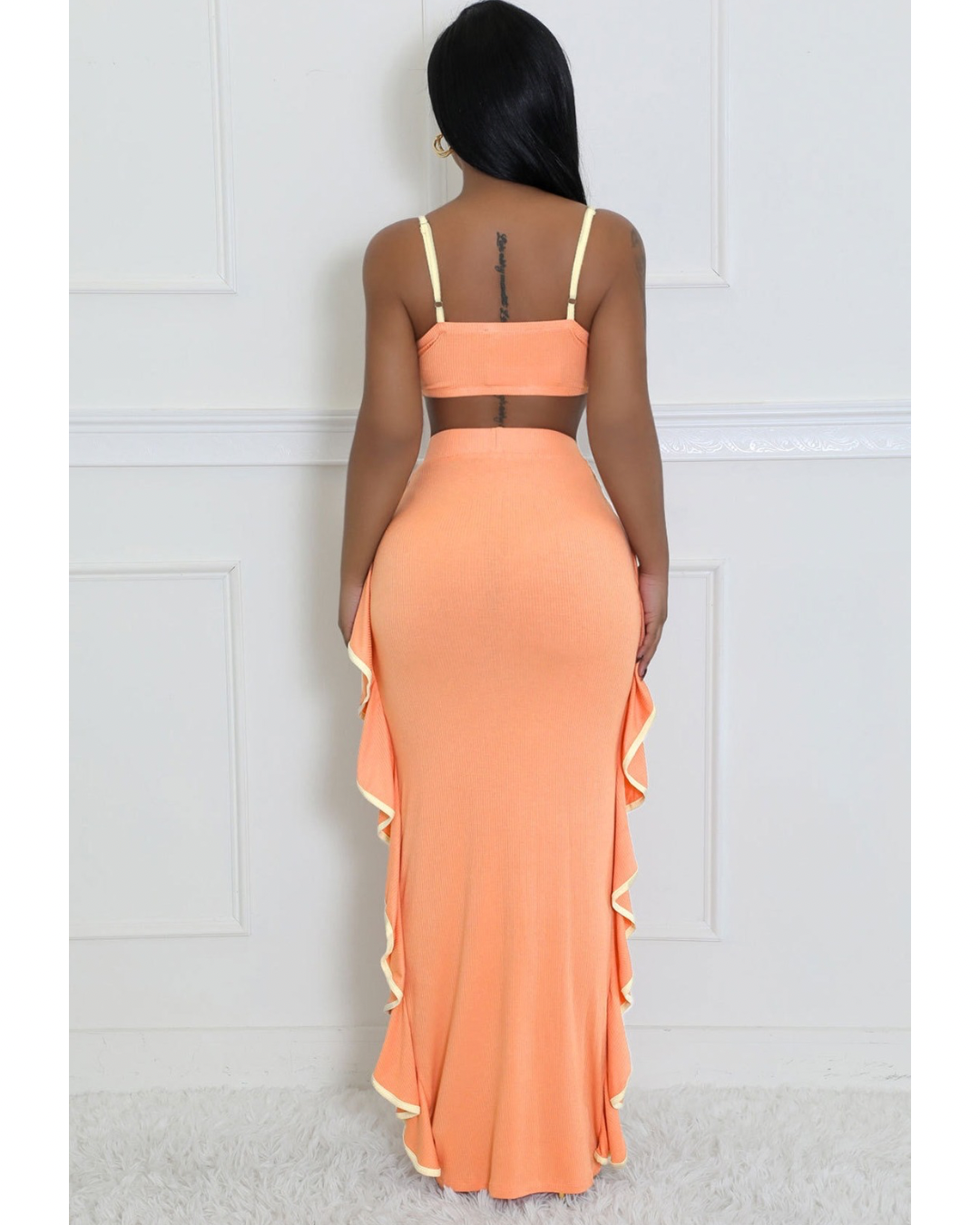 Elora Ruffled Two-Piece Set Orange