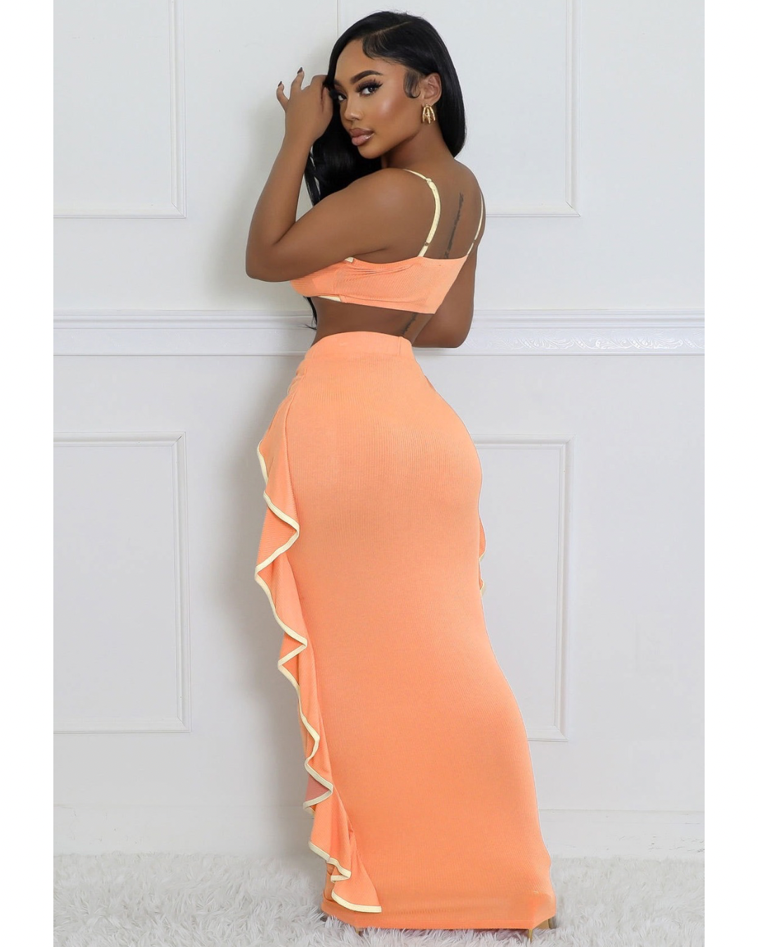 Elora Ruffled Two-Piece Set Orange