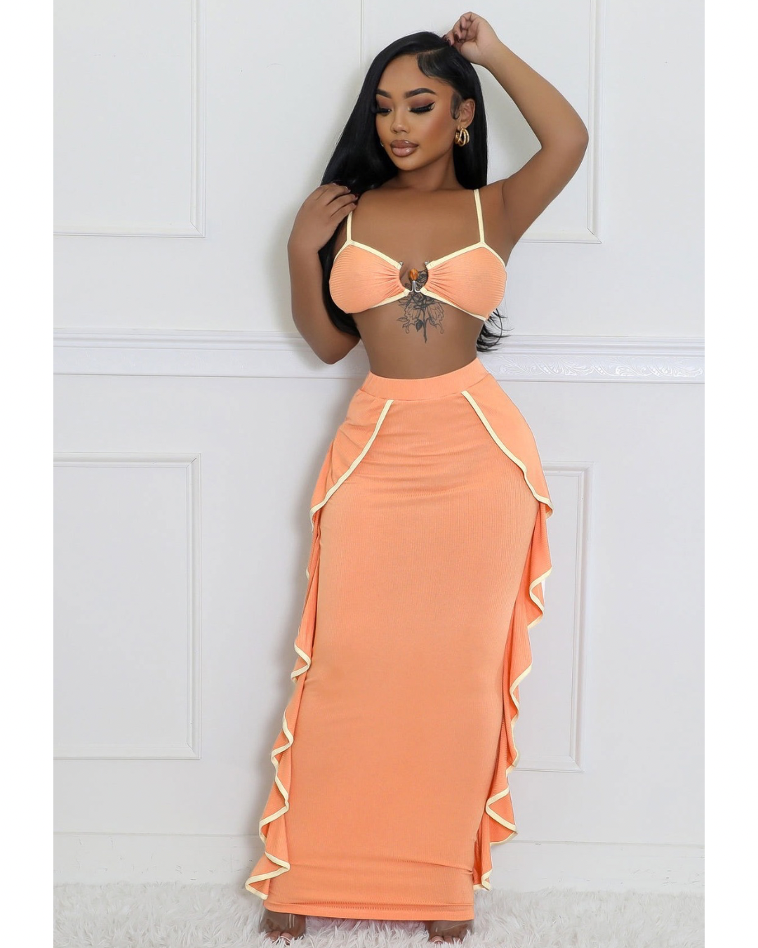 Elora Ruffled Two-Piece Set Orange
