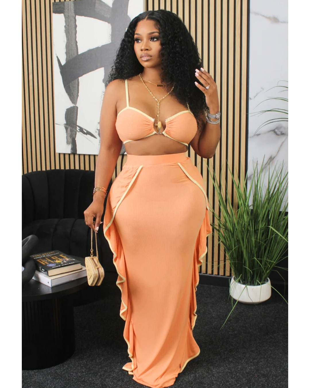 Elora Ruffled Two-Piece Set Orange