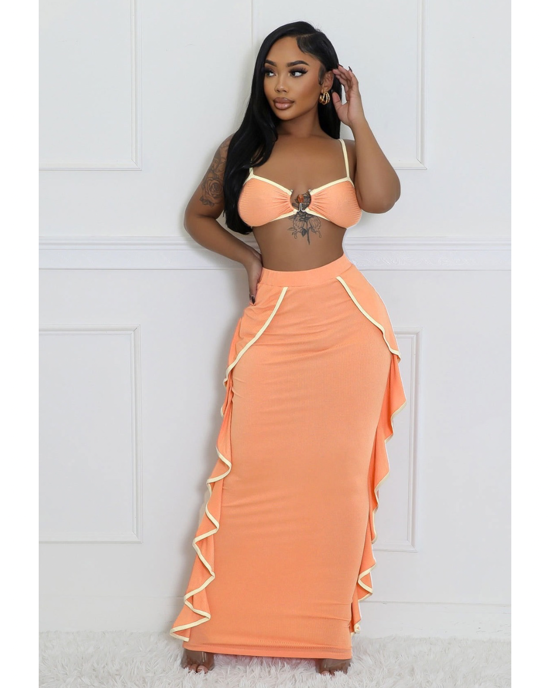 Elora Ruffled Two-Piece Set Orange