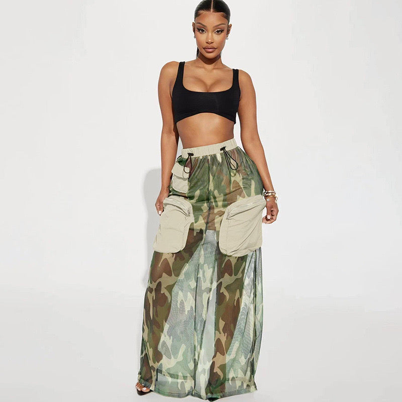 Green Camouflage Baggy Skirt