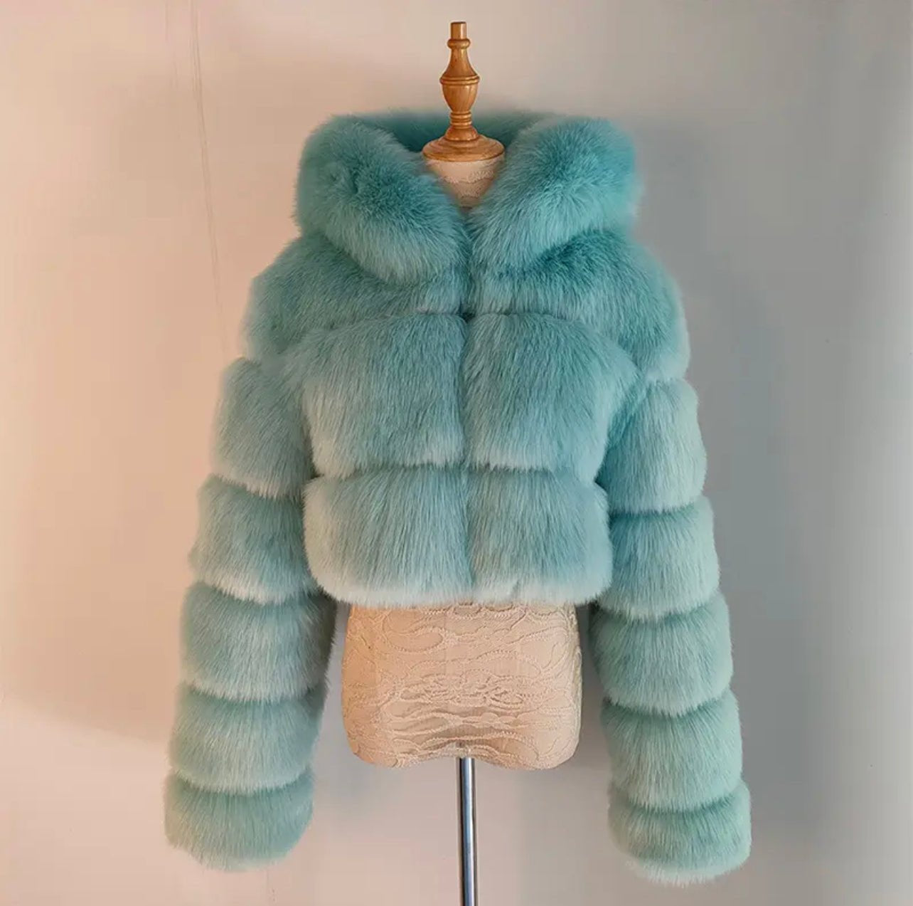 Blue Cropped Fur Coat