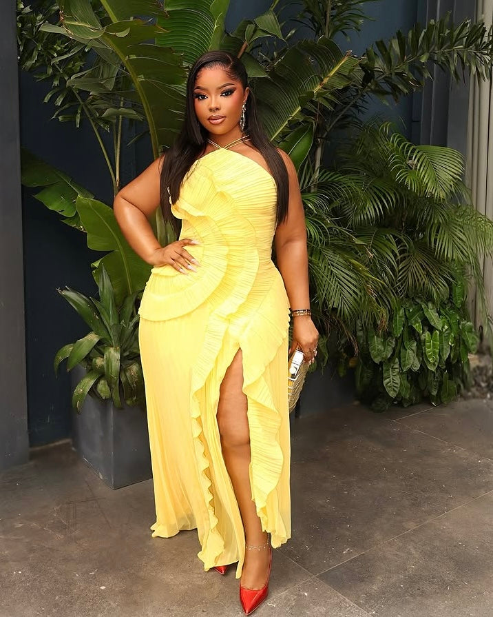 Davia Pleated Maxi Dress Yellow