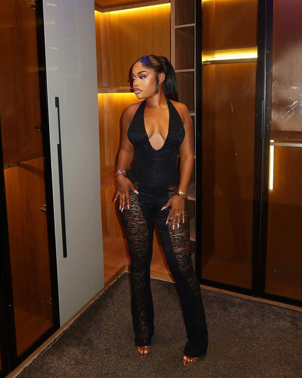 Soraya Lace Corset Jumpsuit Black