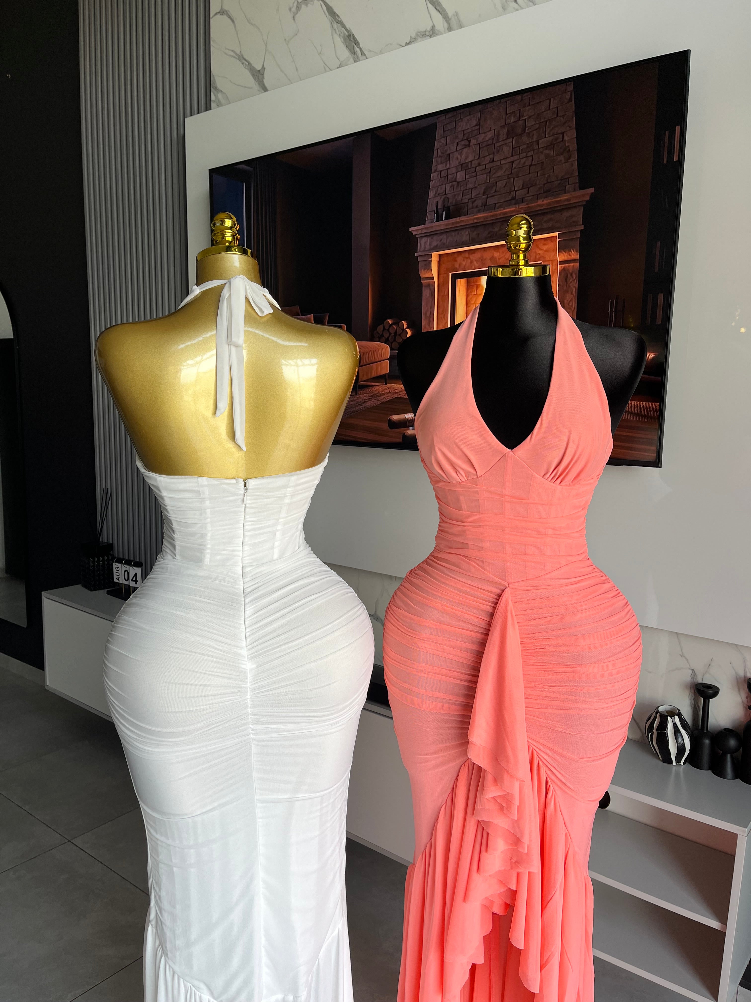 Carmine Ruched Halter Maxi Dress