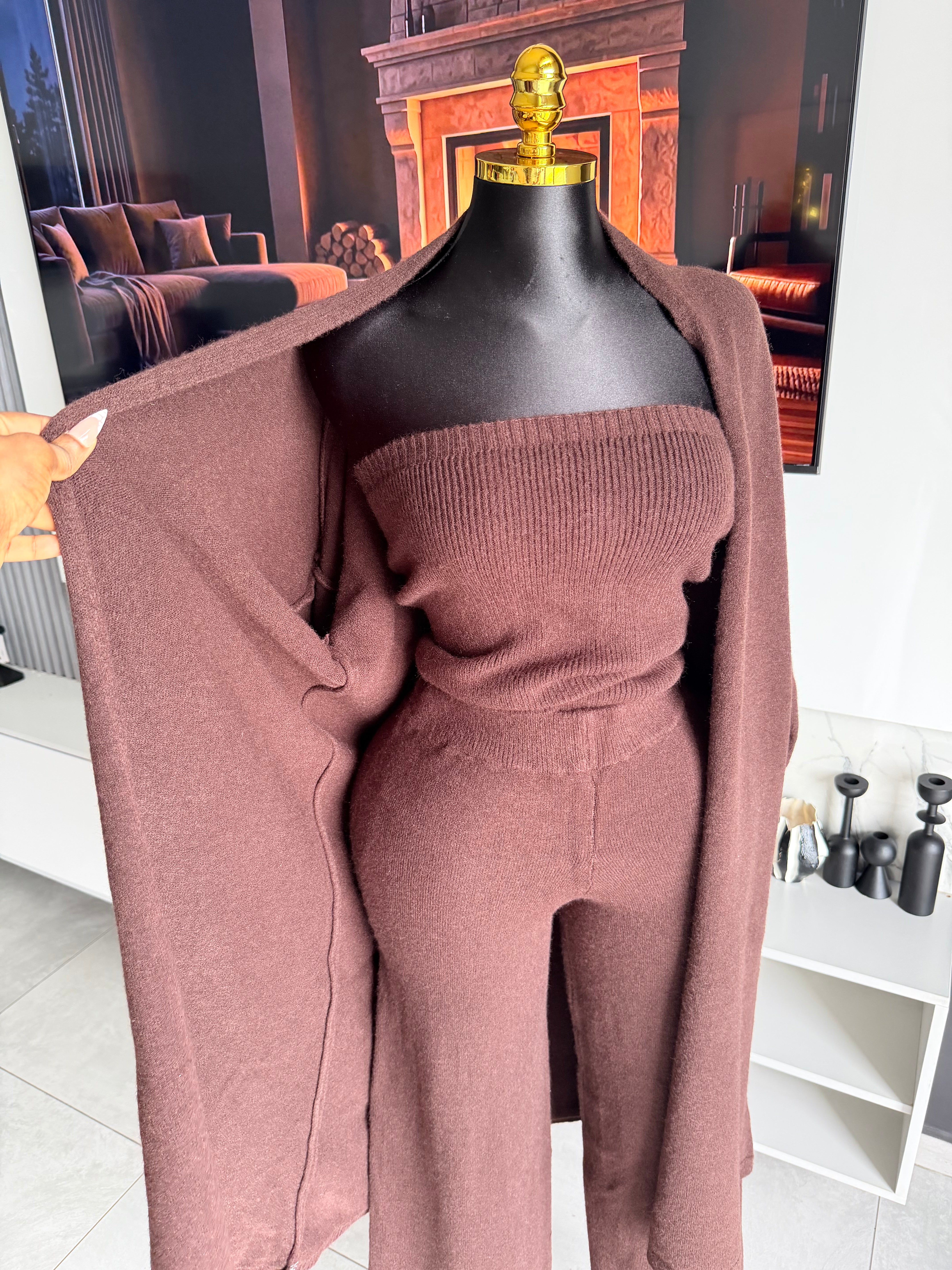 Colette Knit Three-Piece Co-Ord Set Brown