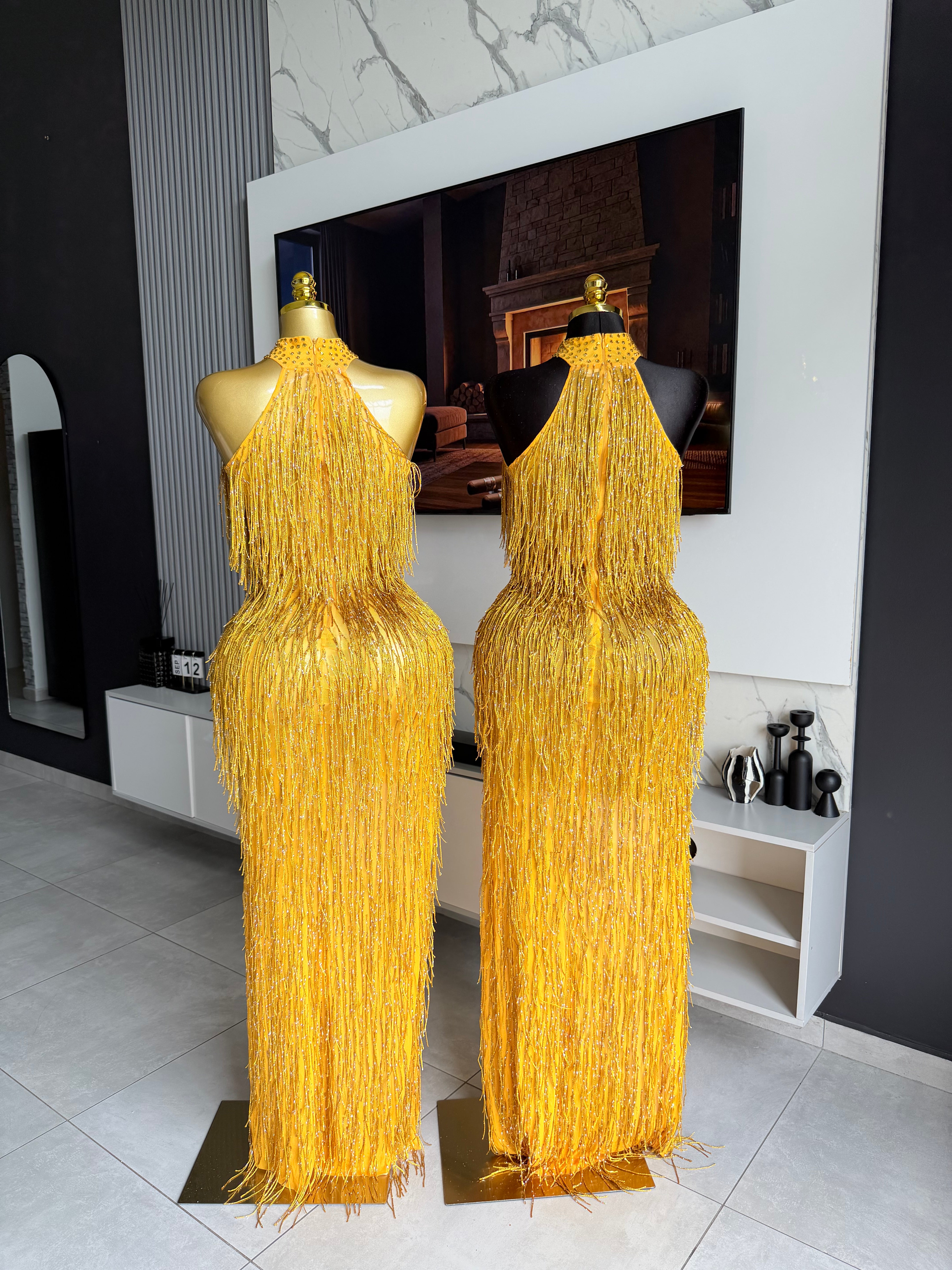Zahara Gold Fringe Maxi Dress