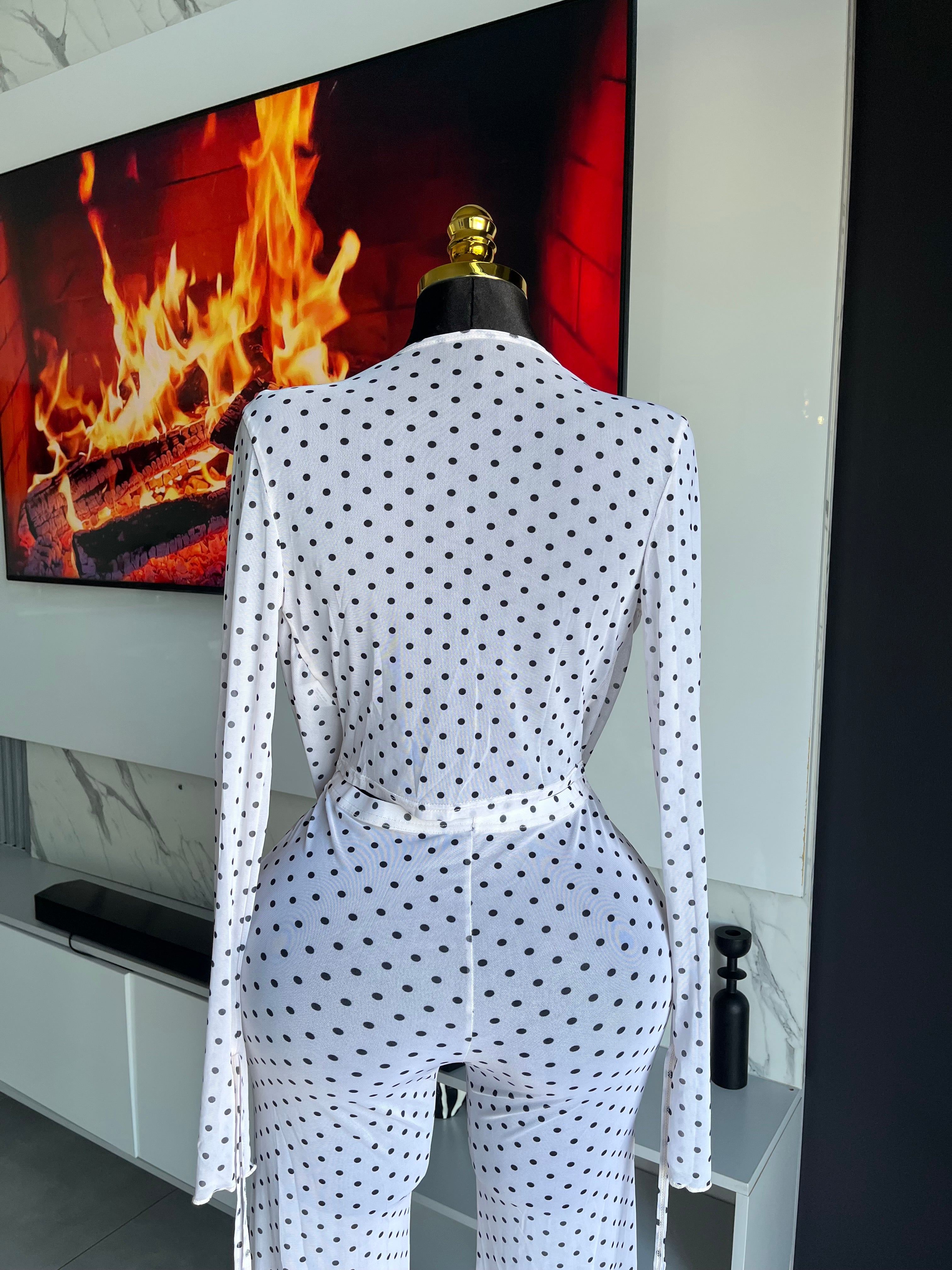 Mabel Polka Dot Mesh Pant Set White