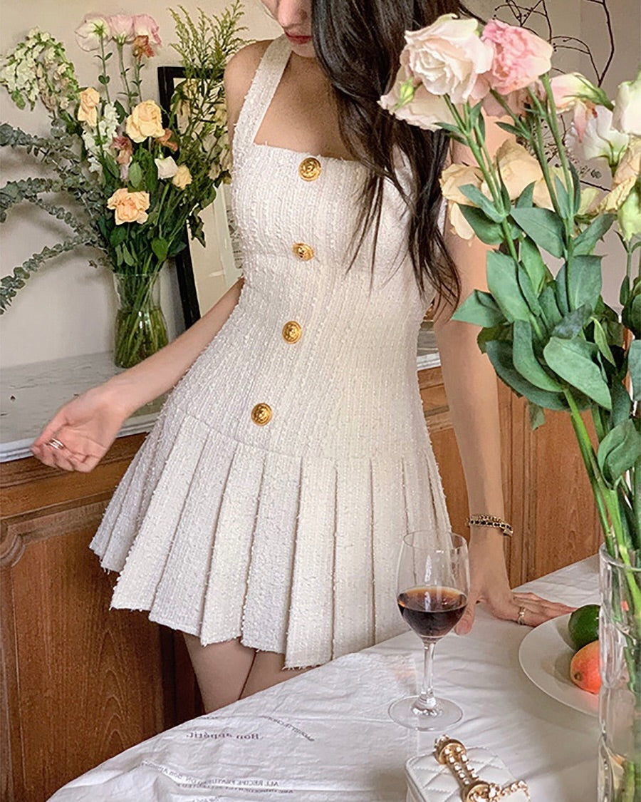 Cece Gold Button Halter Mini Dress