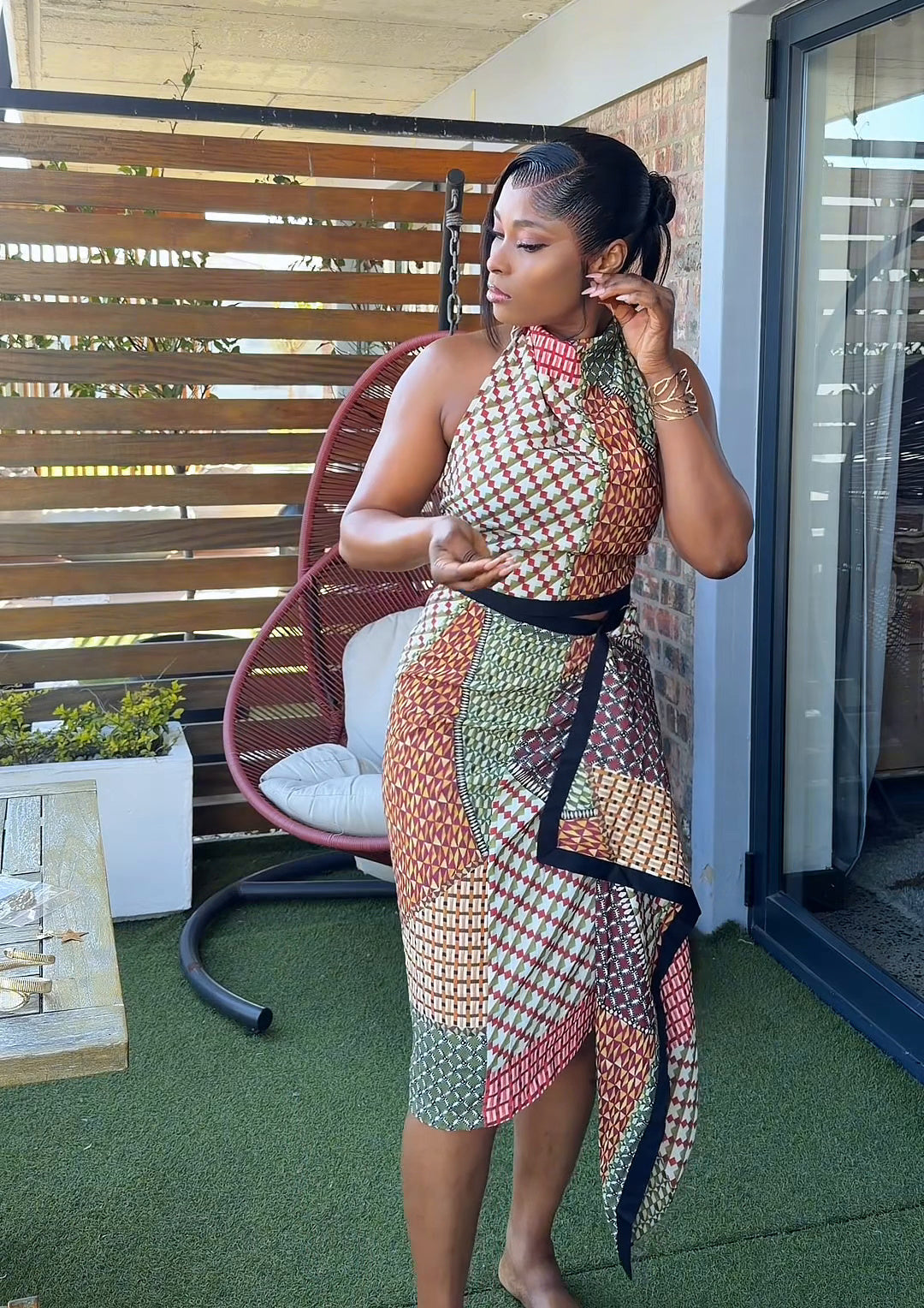 Kaya Patchwork Halter Wrap Skirt Set