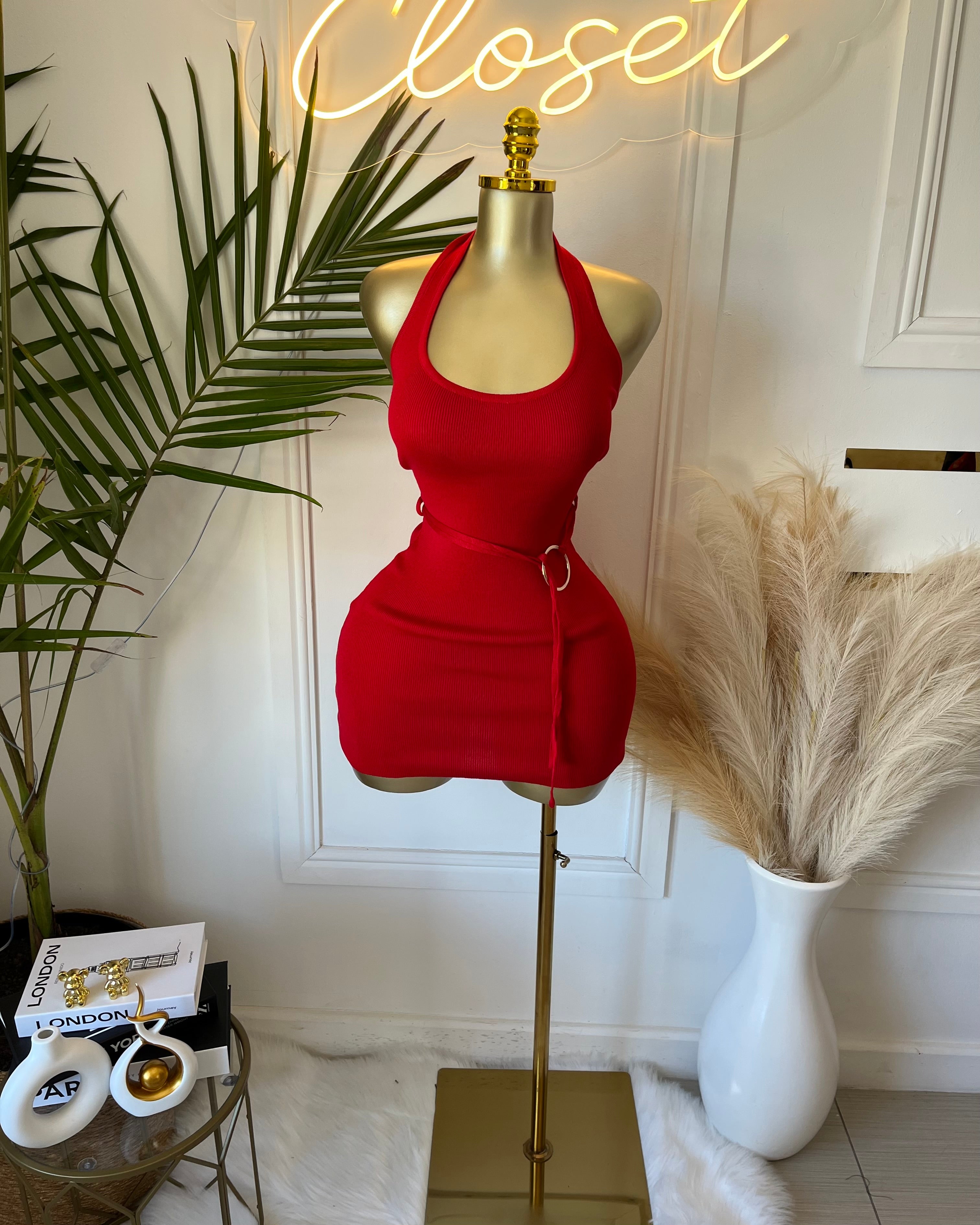 Khari Sculpted Halter Mini Dress