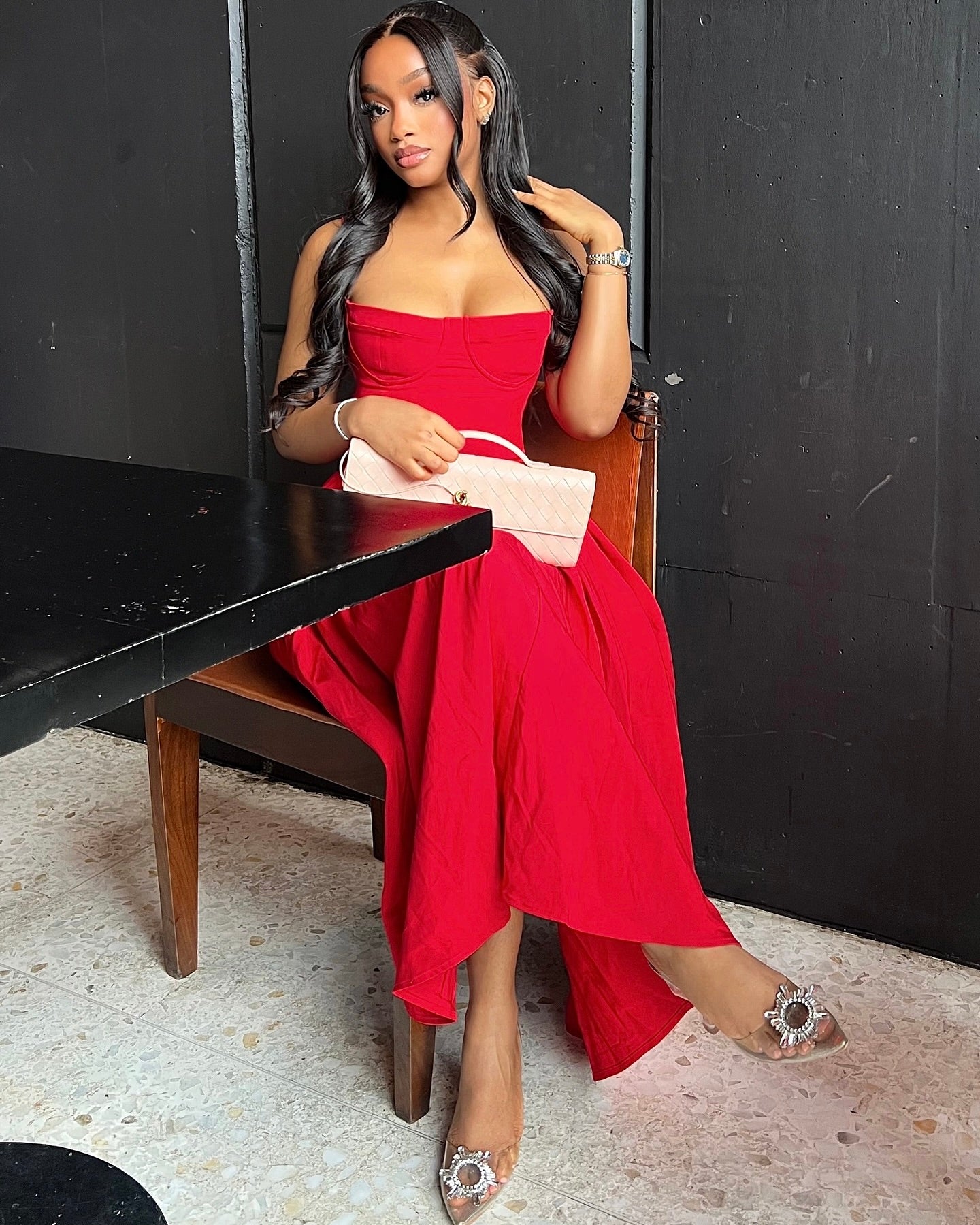 Esta Elegant Red Midi Dress