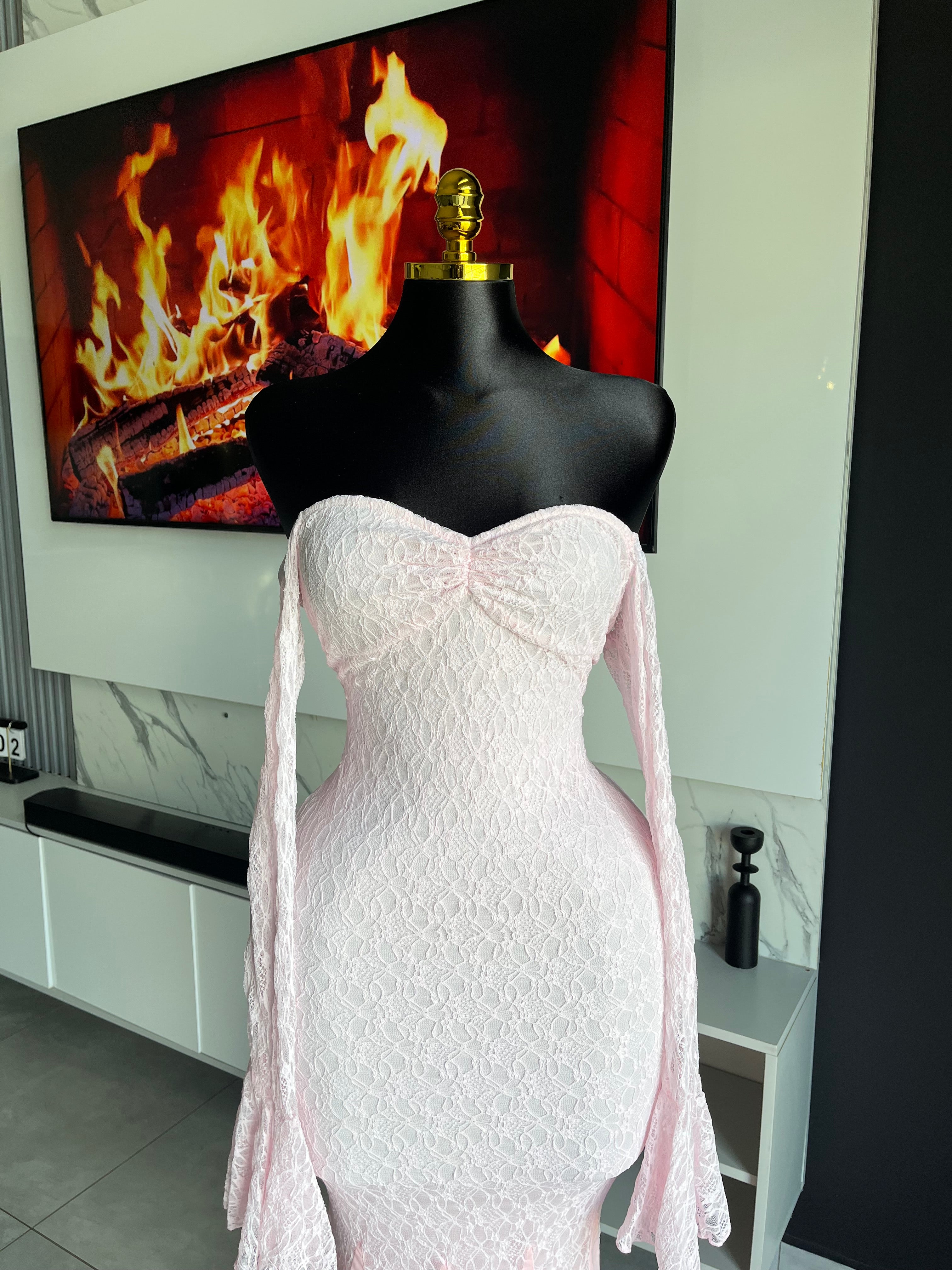 Keke Blush Lace Off-Shoulder Maxi Dress