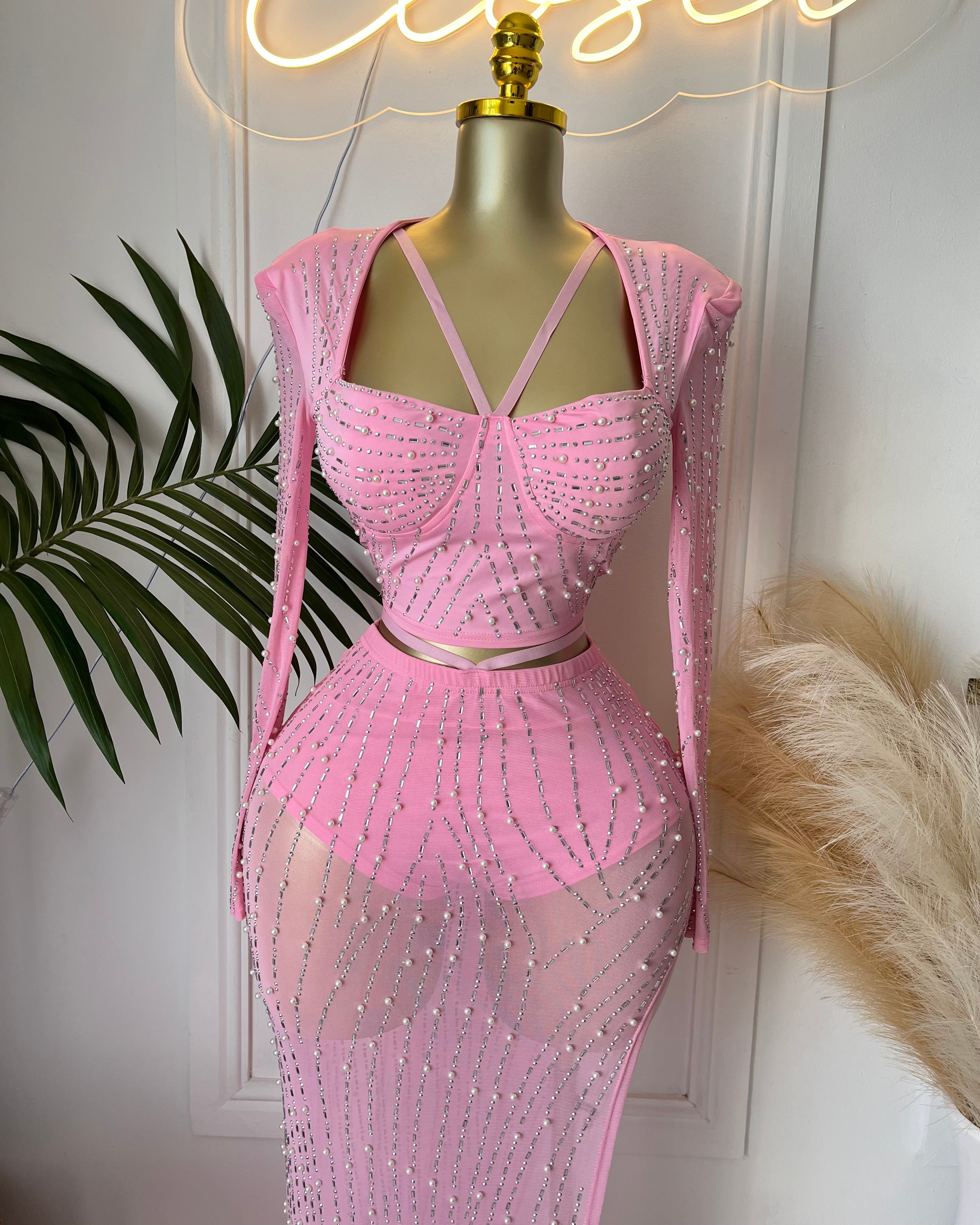Lasique Rhinestone Skirt Set