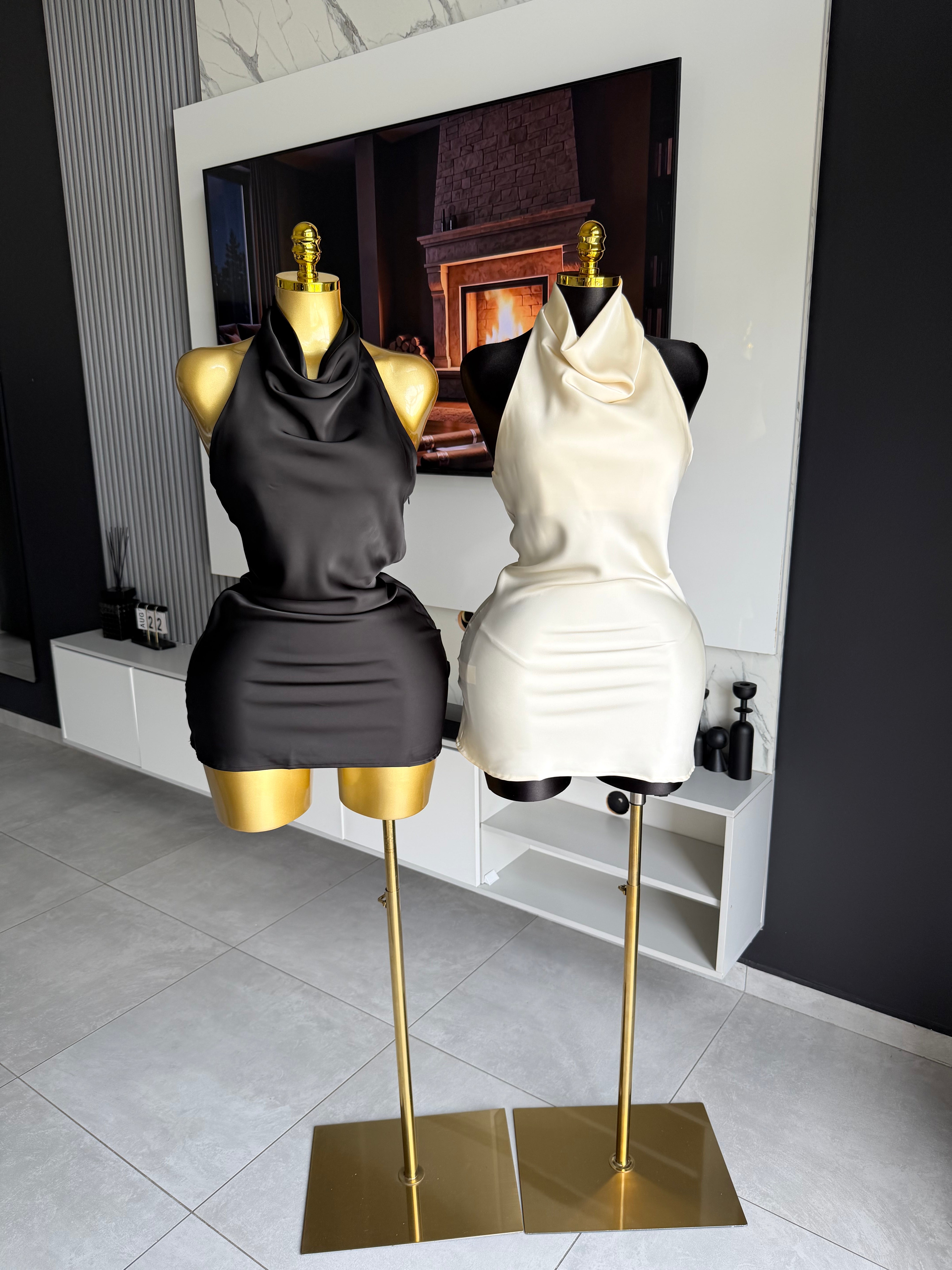 Amaya Satin Halter Mini Dress