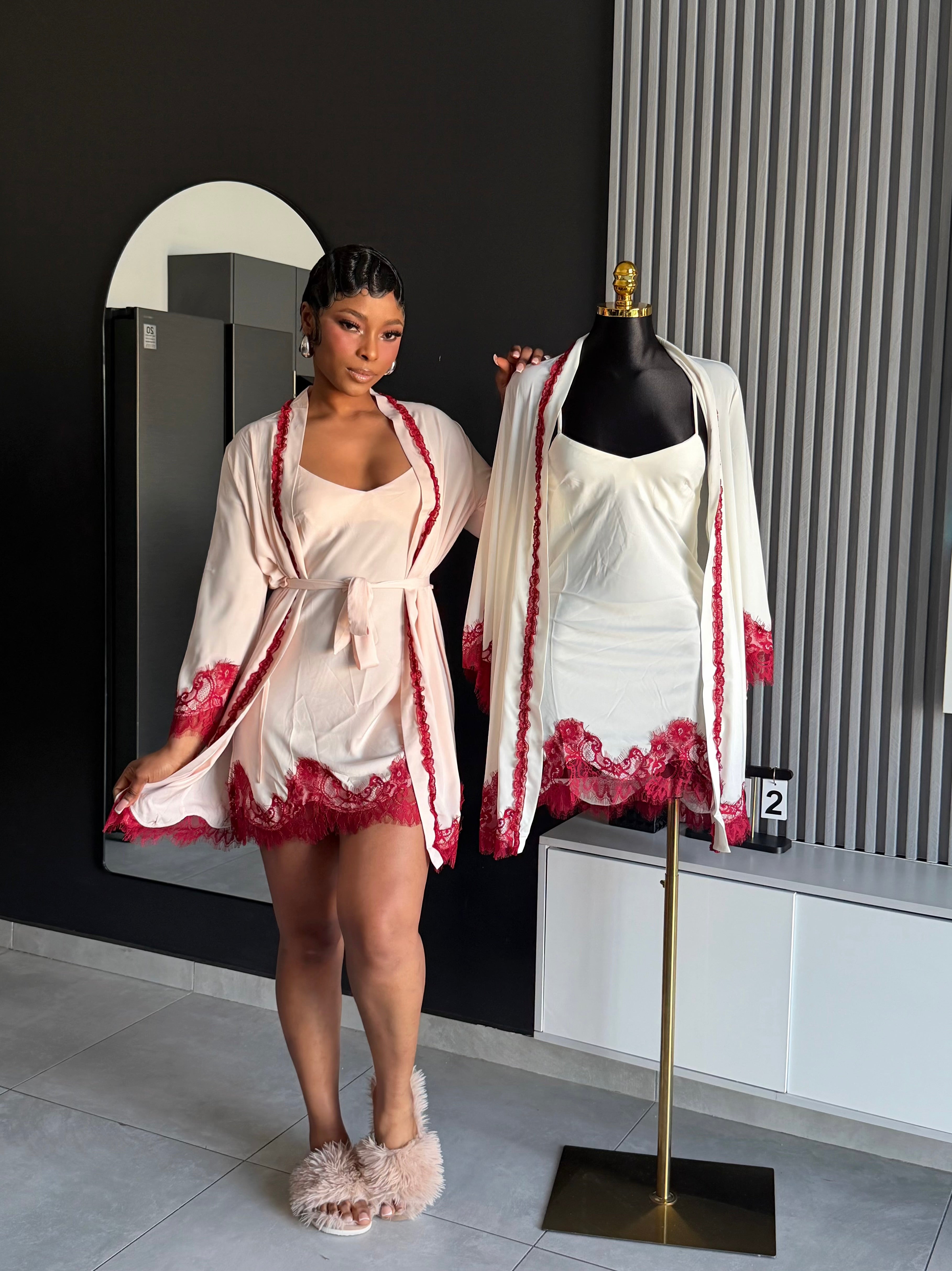Roselle Lace Trim Robe Set