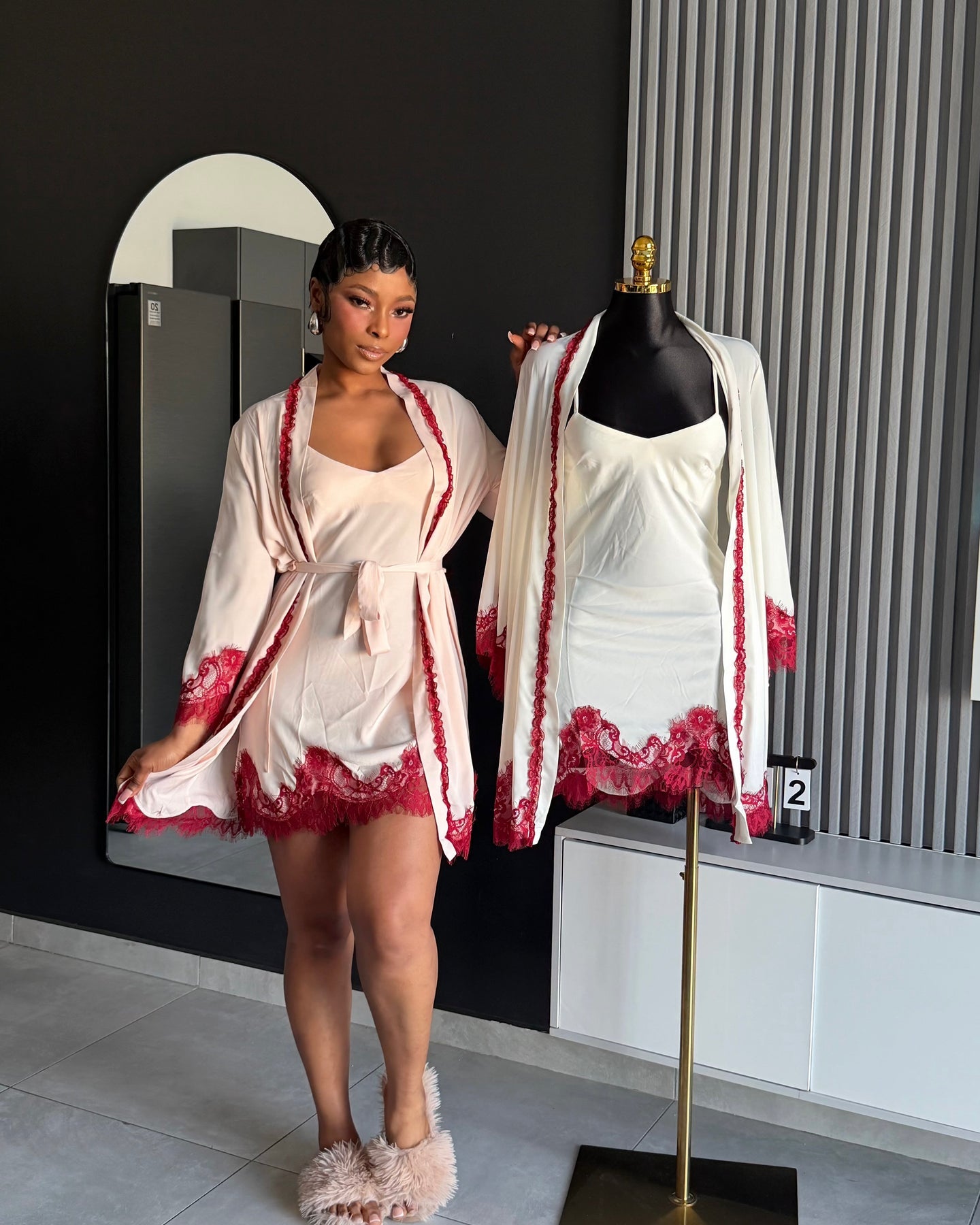 Roselle Lace Trim Robe Set