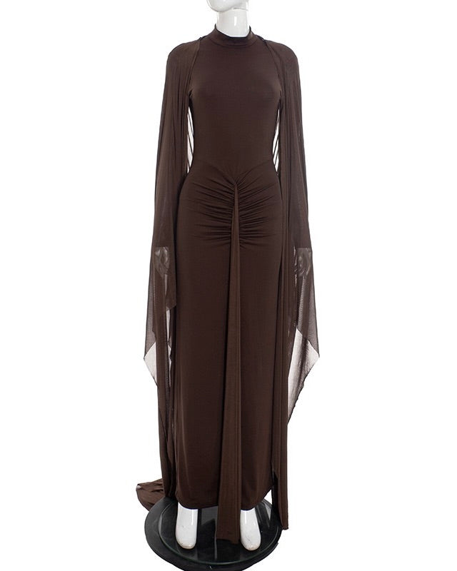 Noire Draped Sleeve Maxi Dress Purple