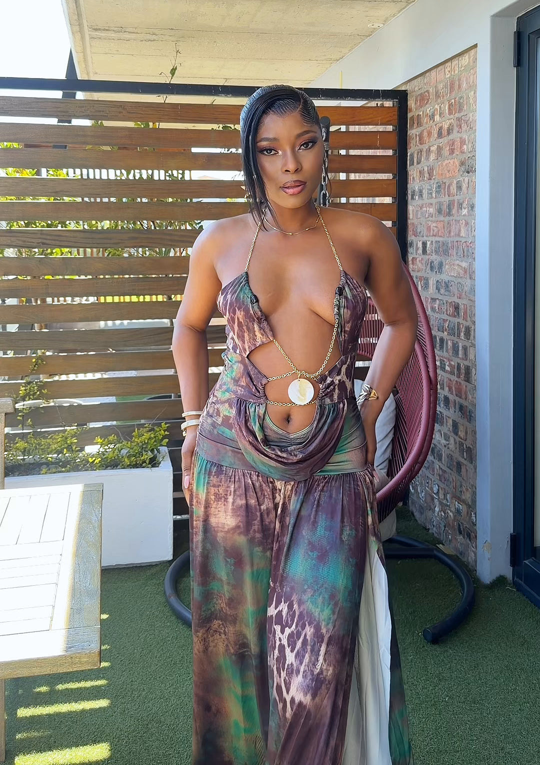 Safiya Chain Halter Slit Maxi Dress