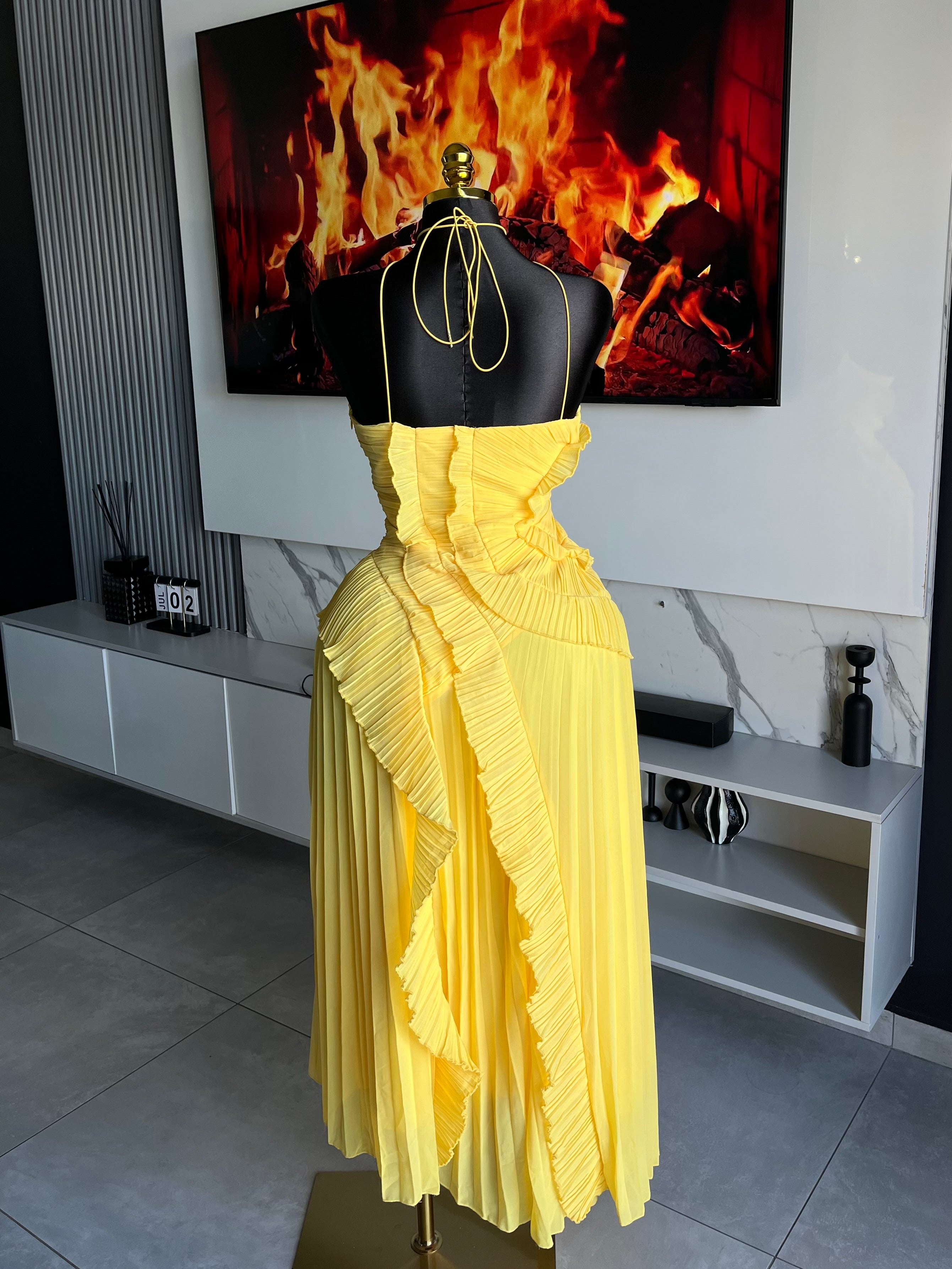 Davia Pleated Maxi Dress Yellow