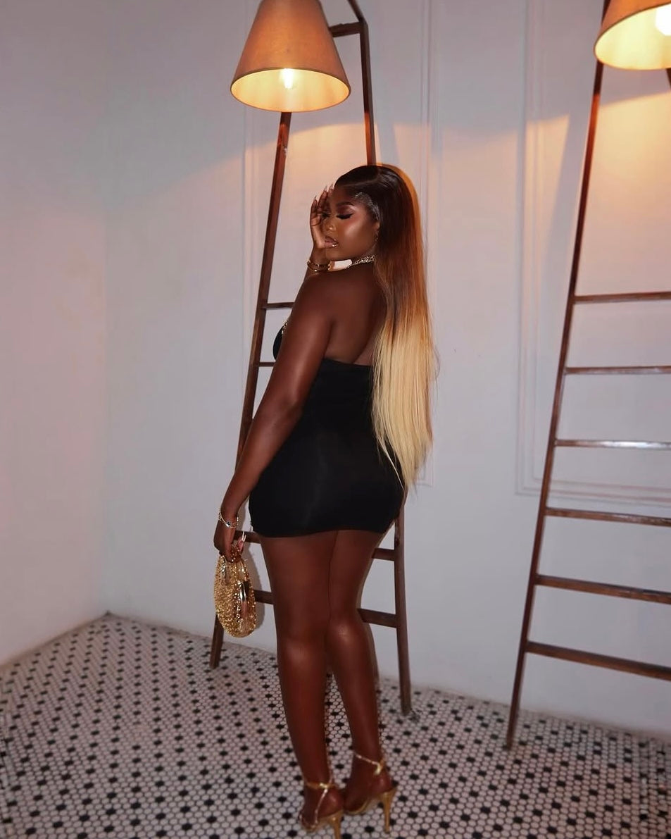 Kathe Gold-Trim Mini Dress