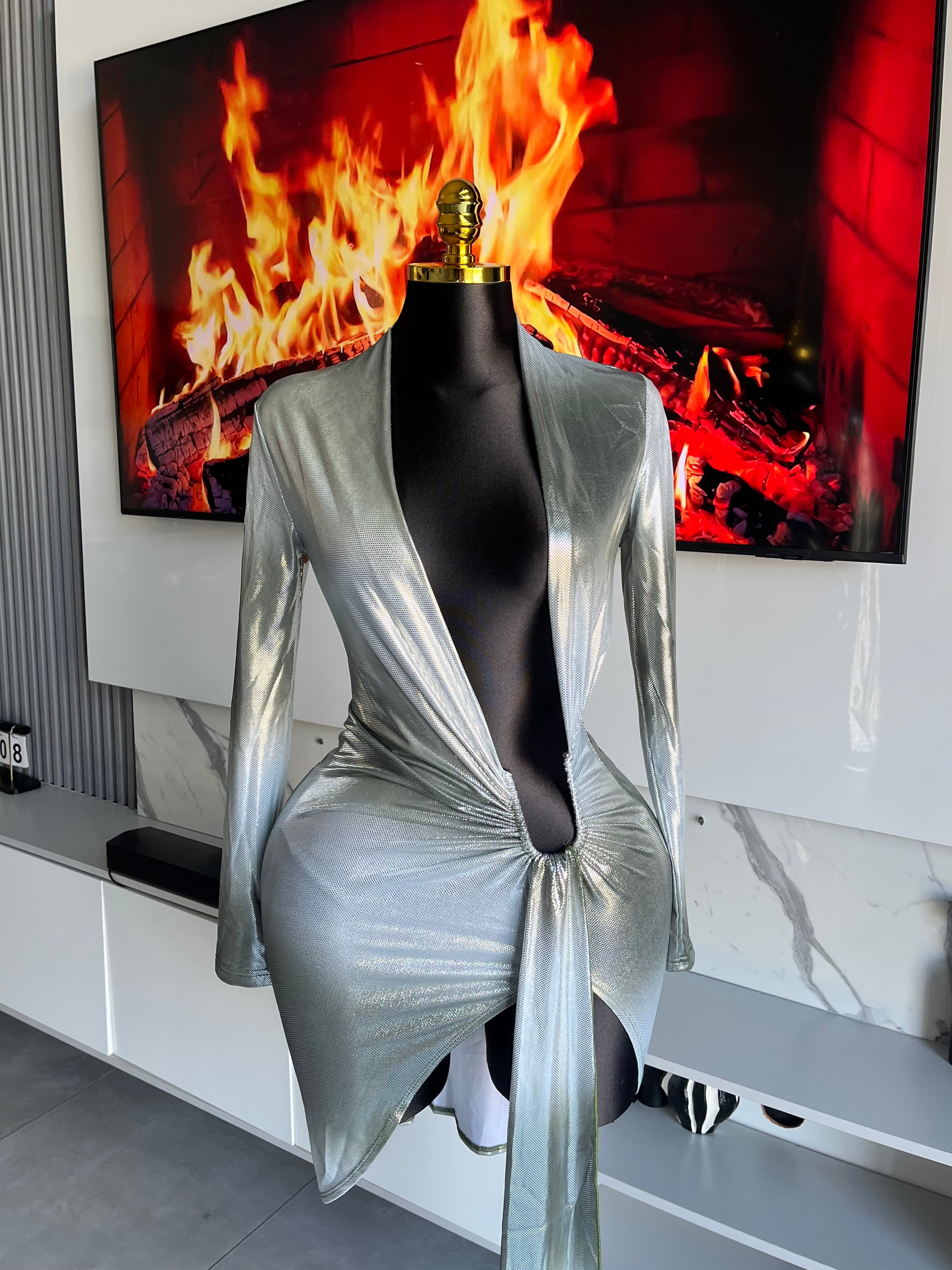 Solenne Satin Wrap Plunge Dress