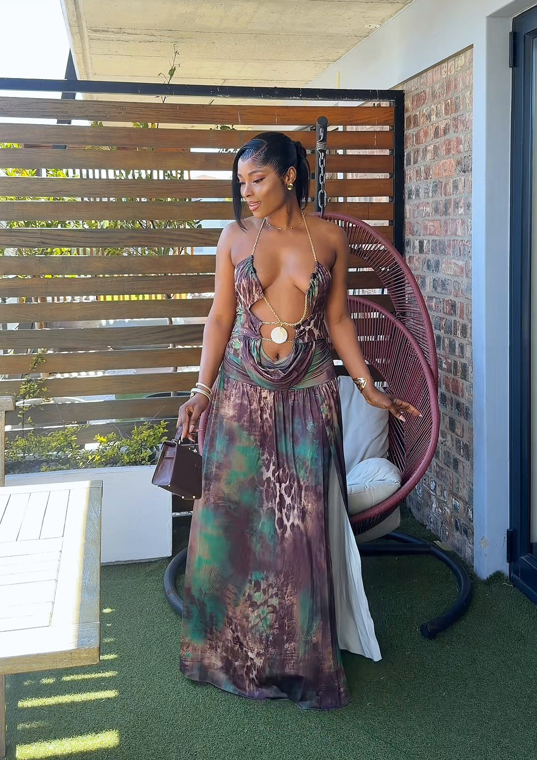 Safiya Chain Halter Slit Maxi Dress