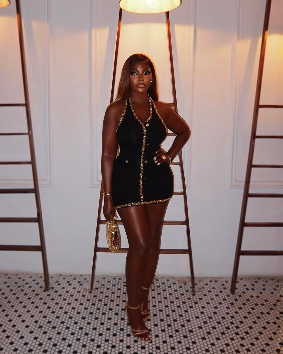 Kathe Gold-Trim Mini Dress