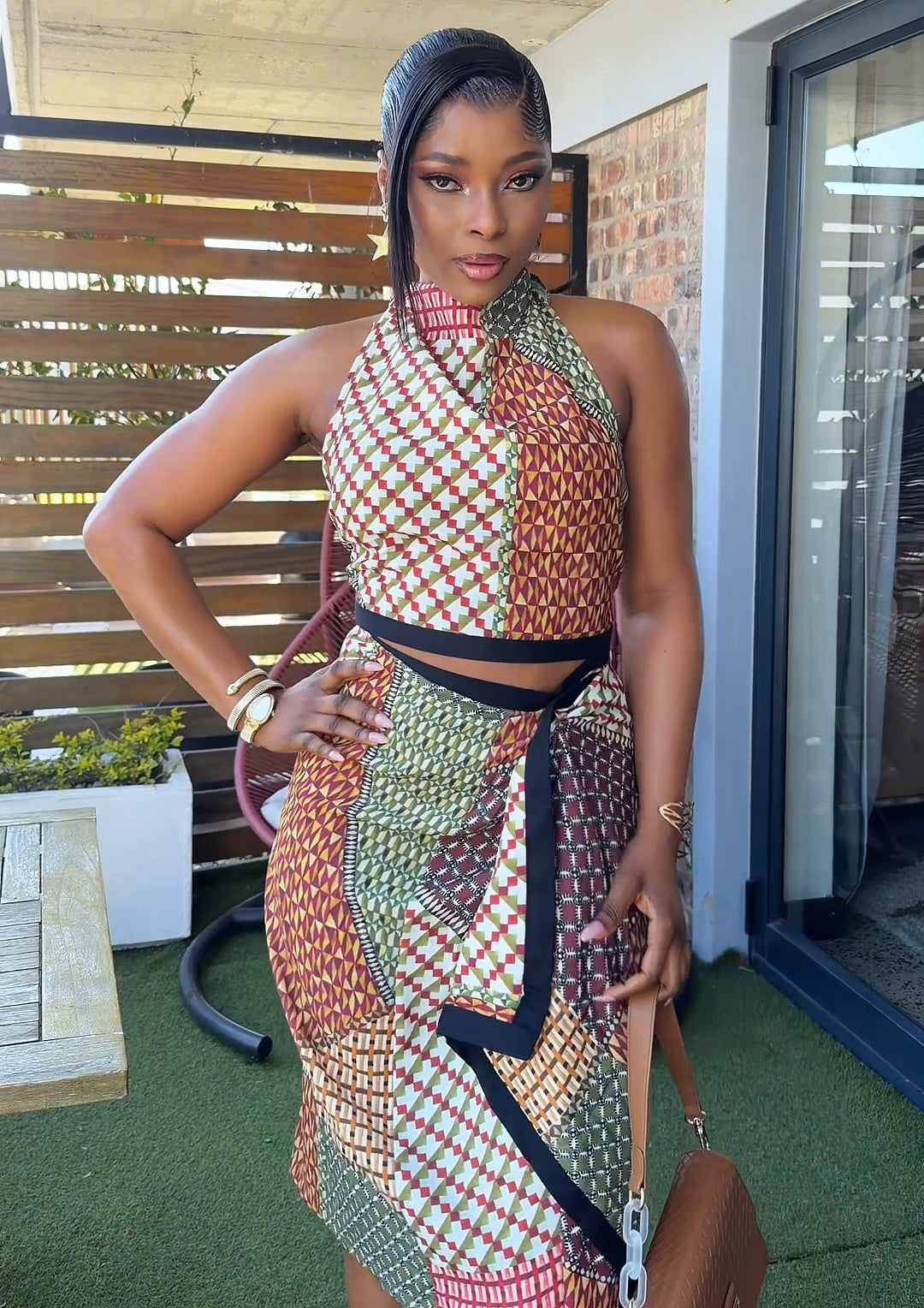 Kaya Patchwork Halter Wrap Skirt Set