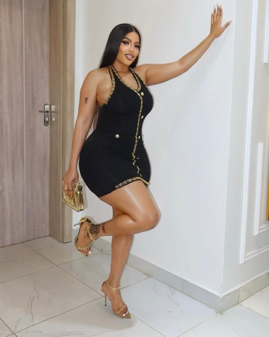 Kathe Gold-Trim Mini Dress