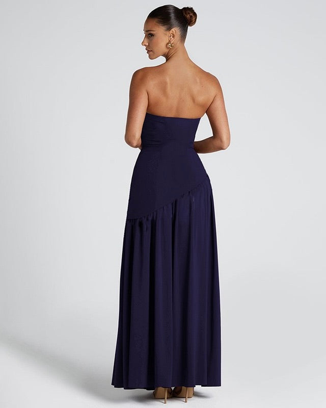 Amara Strapless High Slit Gown with Scarf Detail Purple