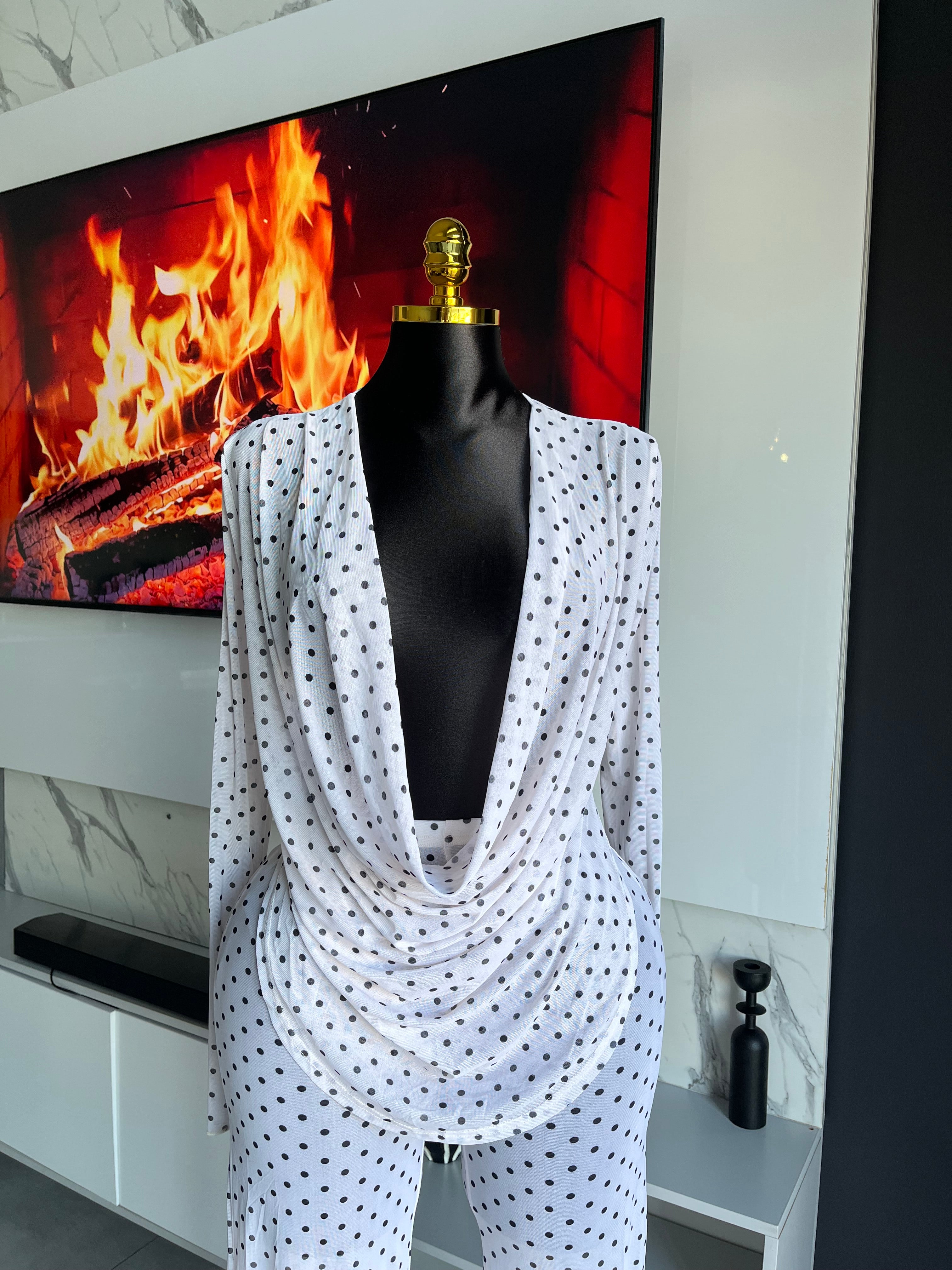 Mabel Polka Dot Mesh Pant Set White