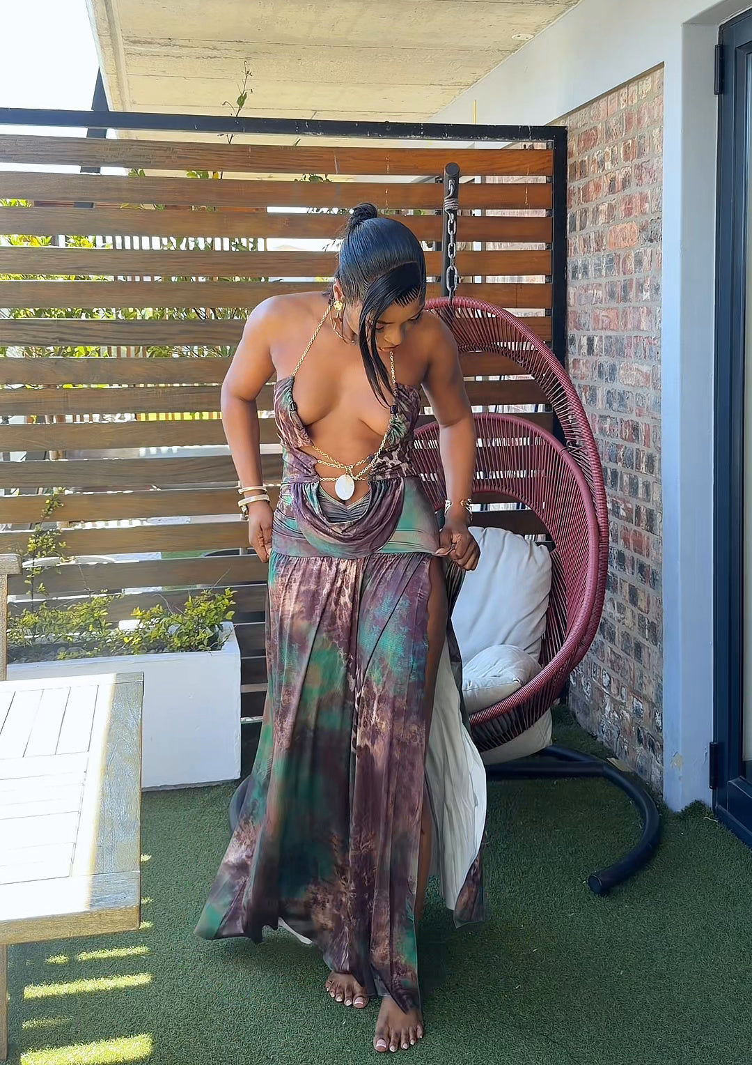 Safiya Chain Halter Slit Maxi Dress