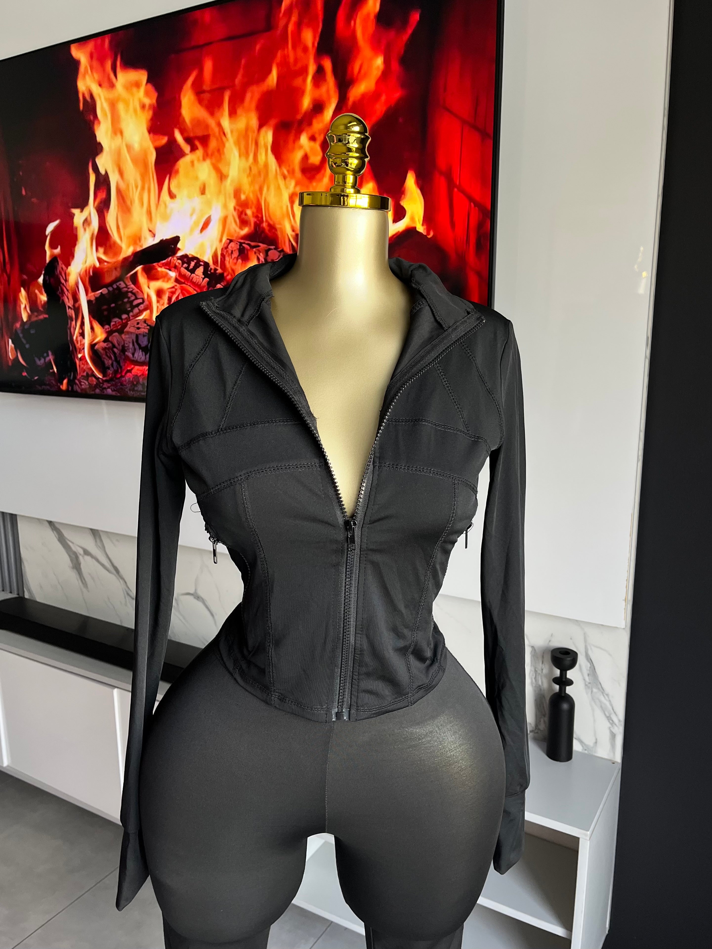 Nova Zip-Up Flare Pant Set Black