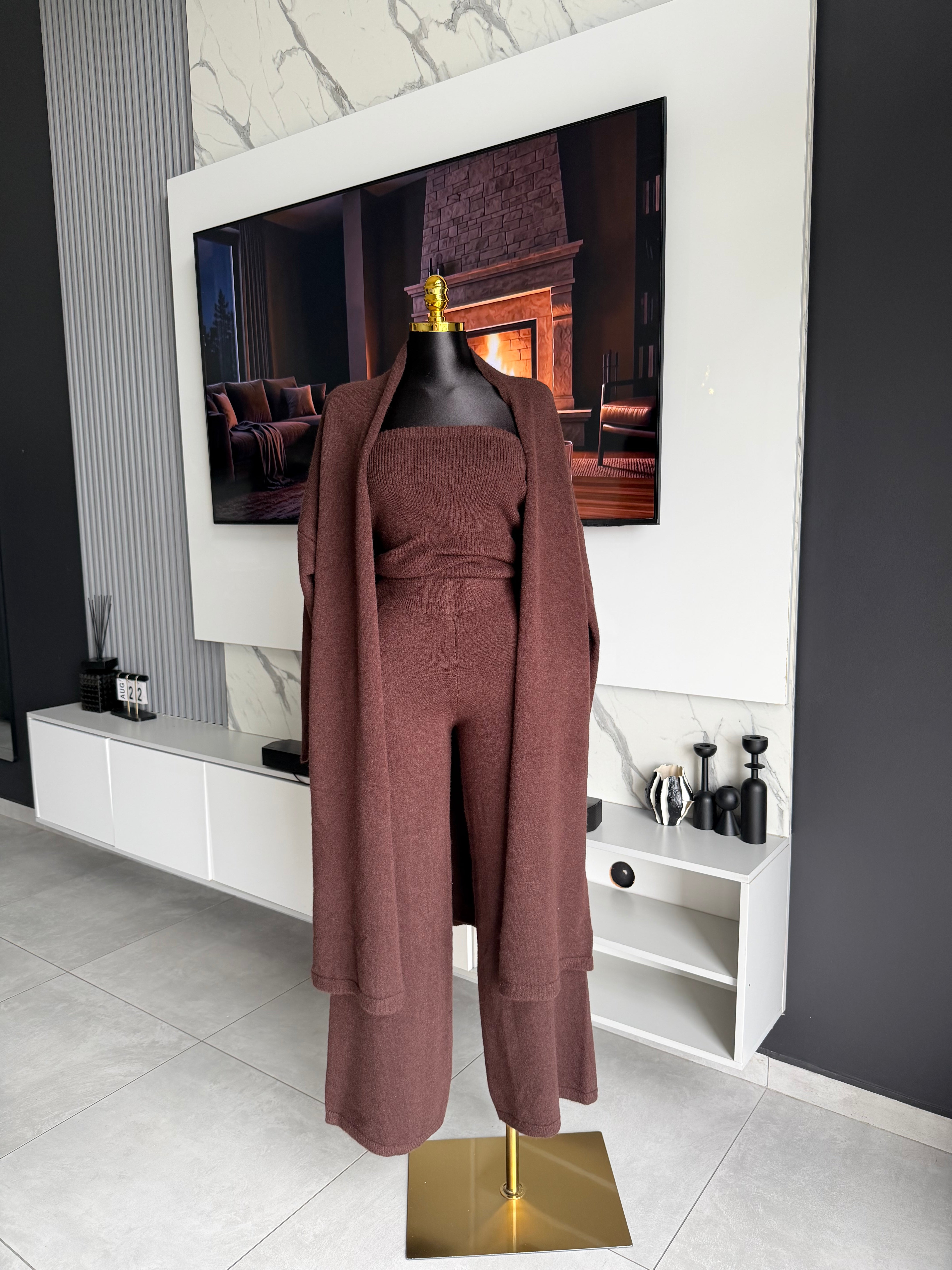 Colette Knit Three-Piece Co-Ord Set Brown