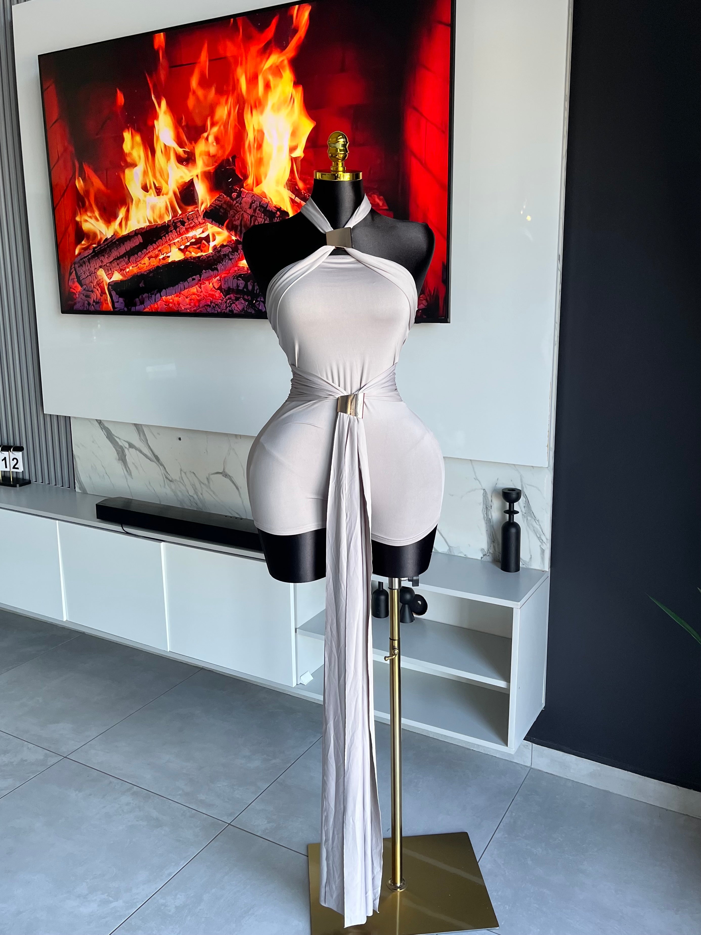 Oralee Halter Drape Romper Grey