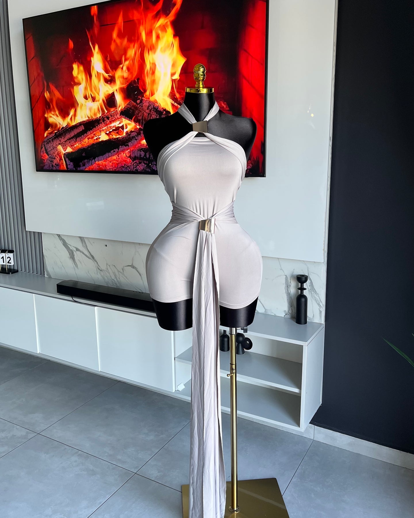 Oralee Halter Drape Romper Grey