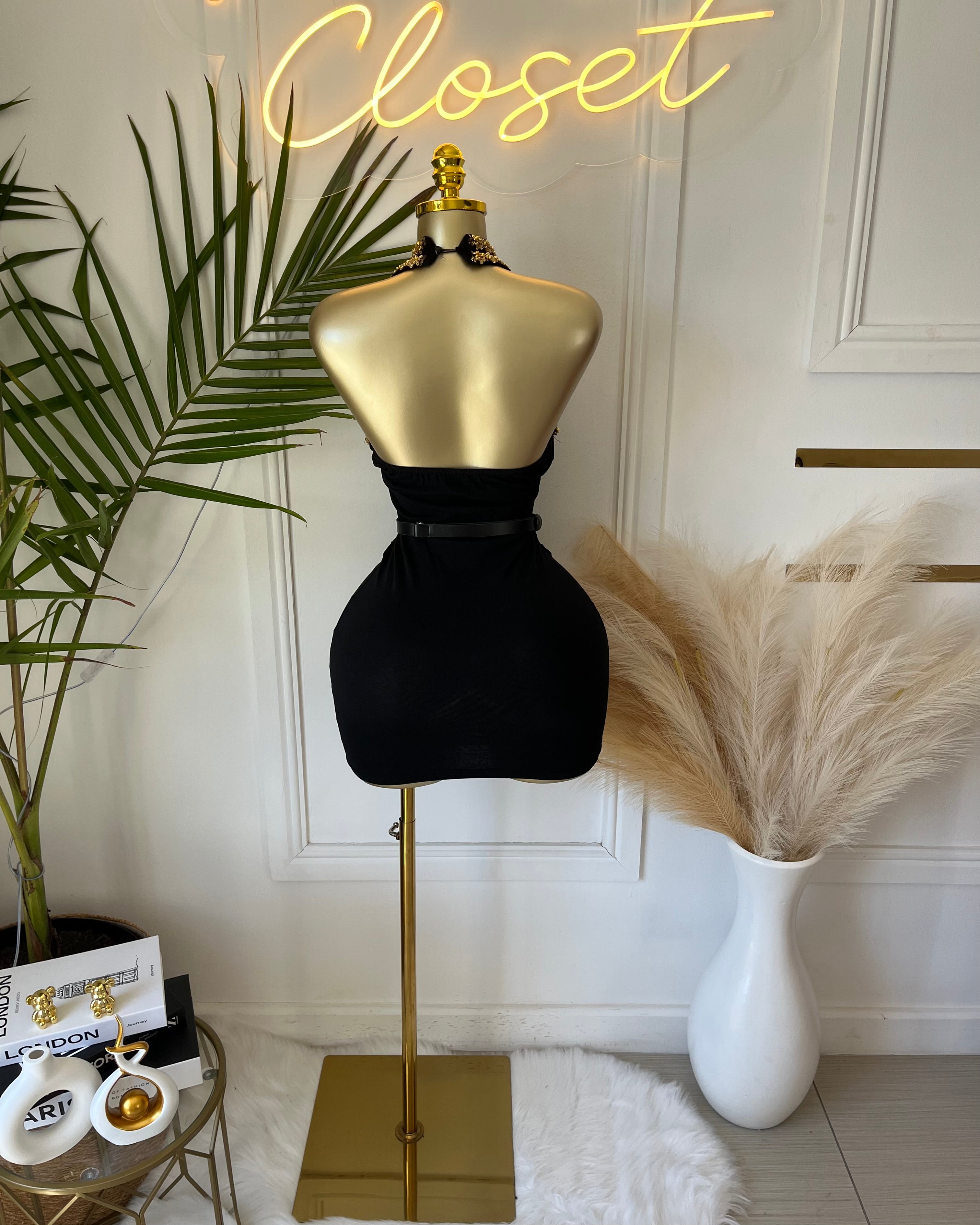 Kathe Gold-Trim Mini Dress