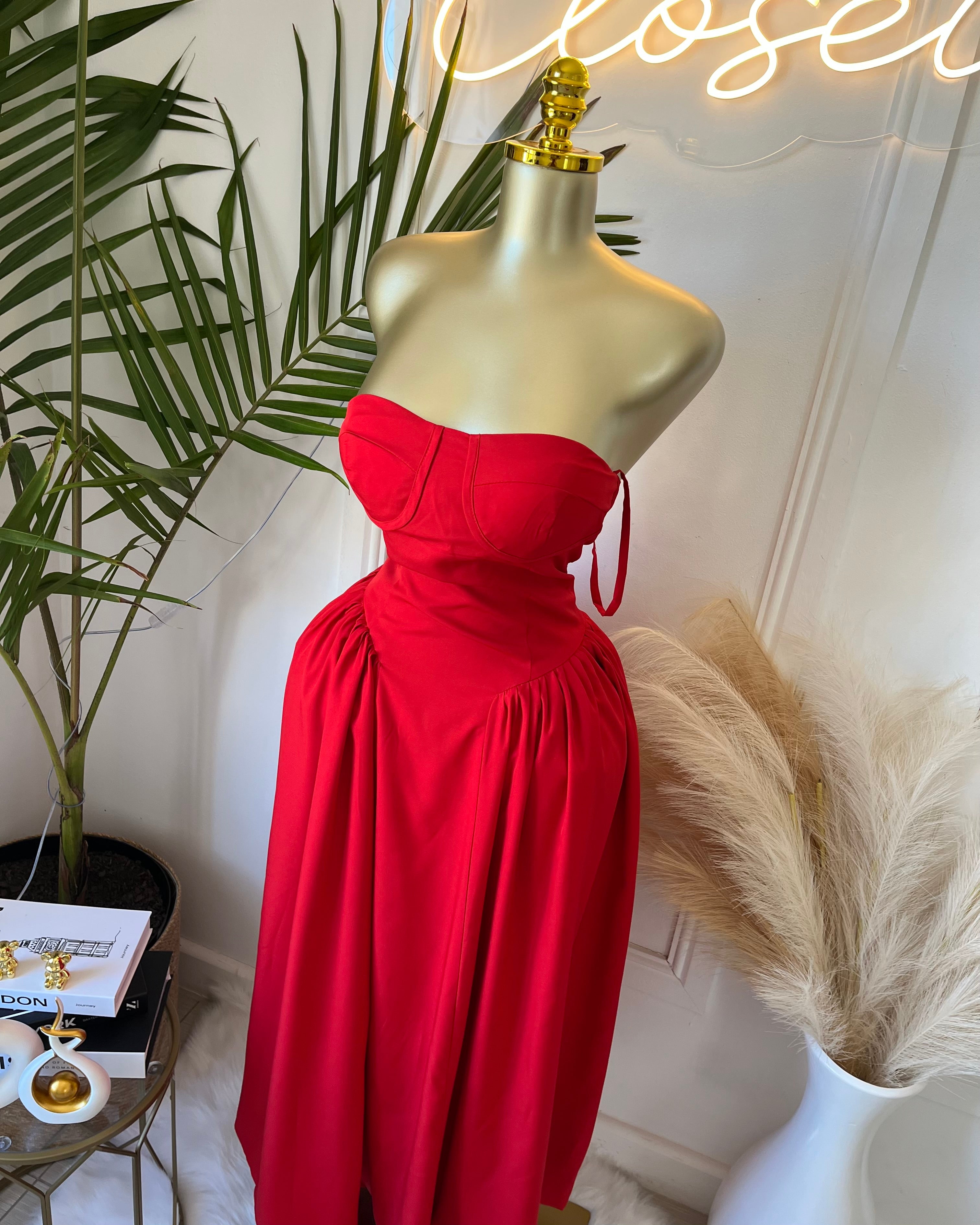 Esta Elegant Red Midi Dress