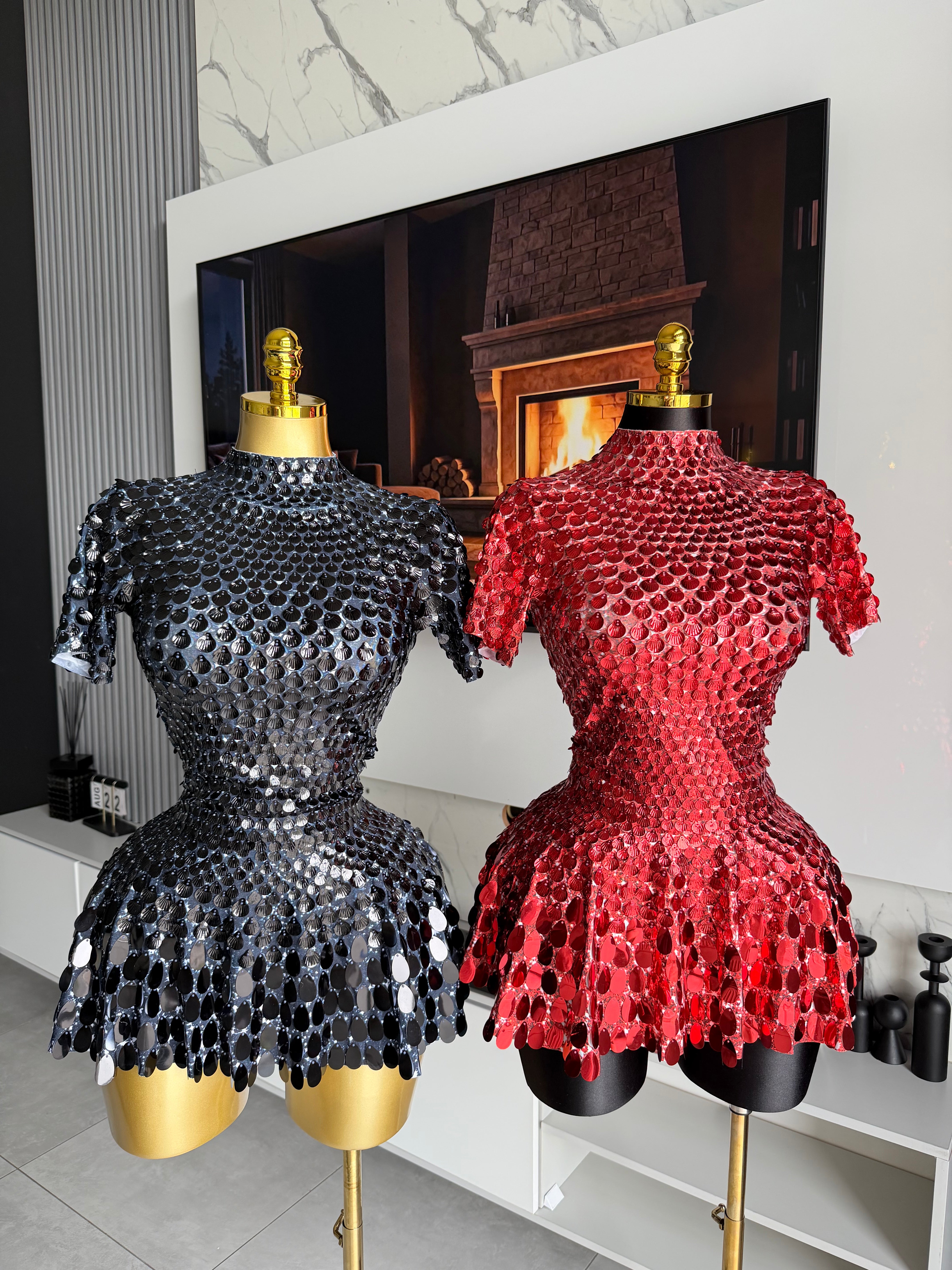 Godiva Mirror Embellished Mini Dress Red