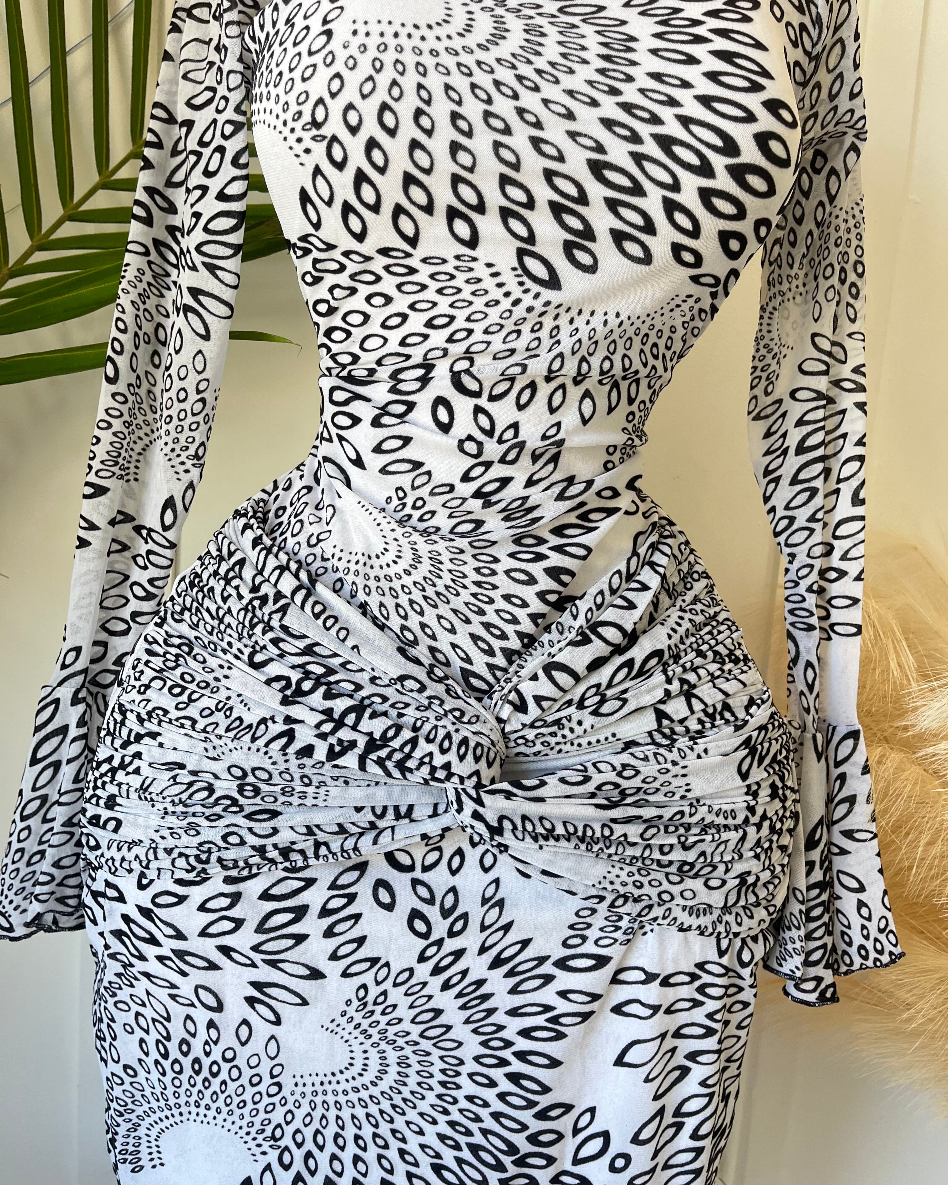 Zelara Mesh Print Cut-Out Maxi Dress