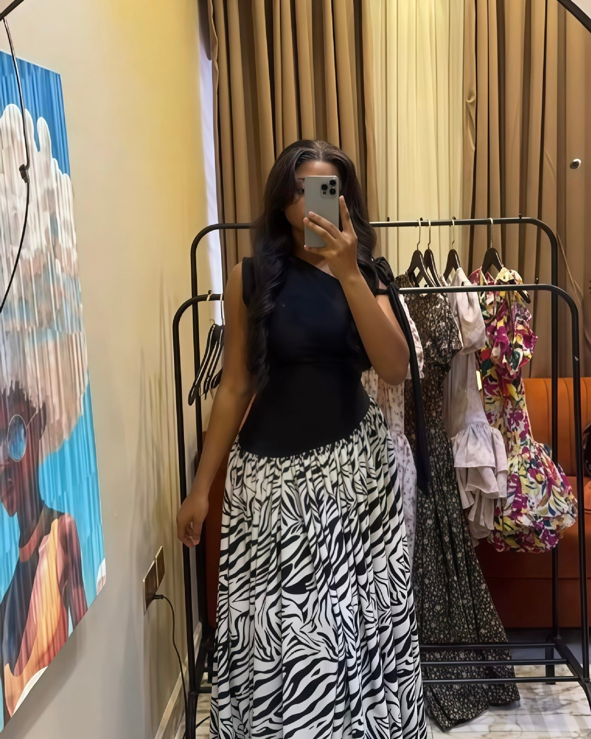 Gigi One Shoulder Floral Maxi Dress Black