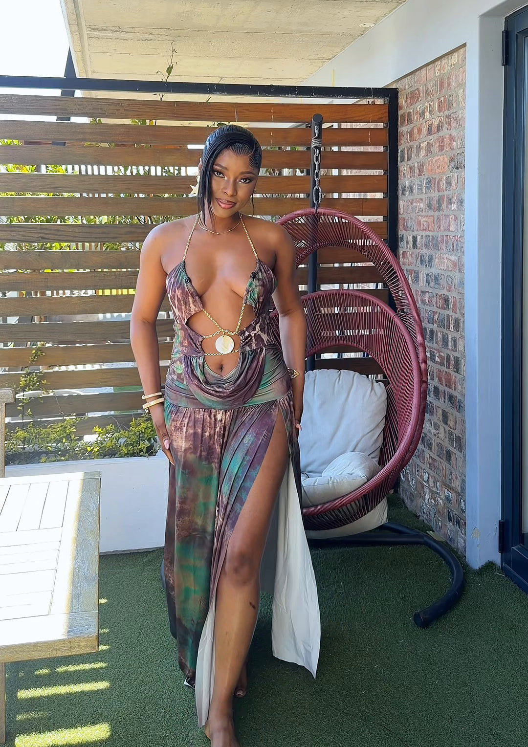 Safiya Chain Halter Slit Maxi Dress