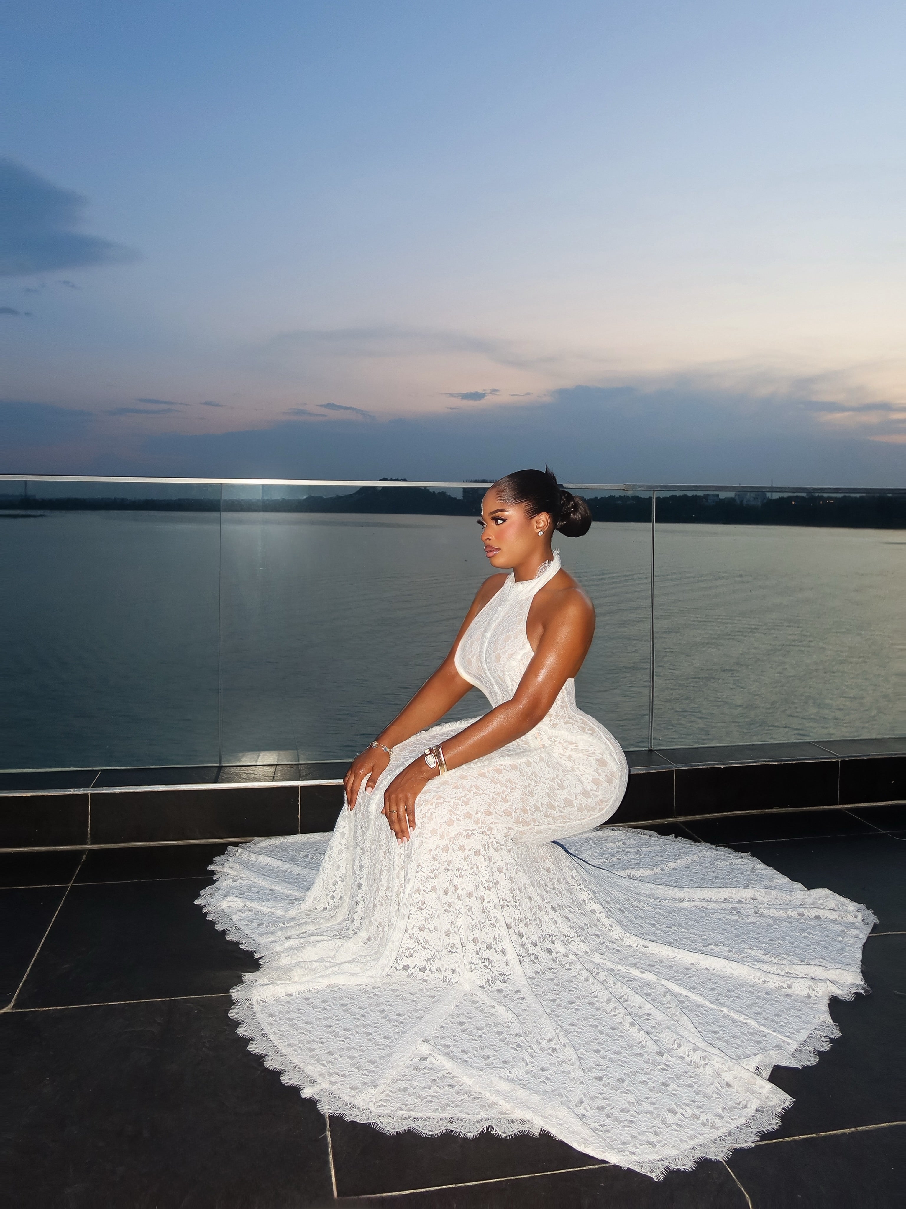 Starlet Lace Halter Mermaid Maxi Dress White