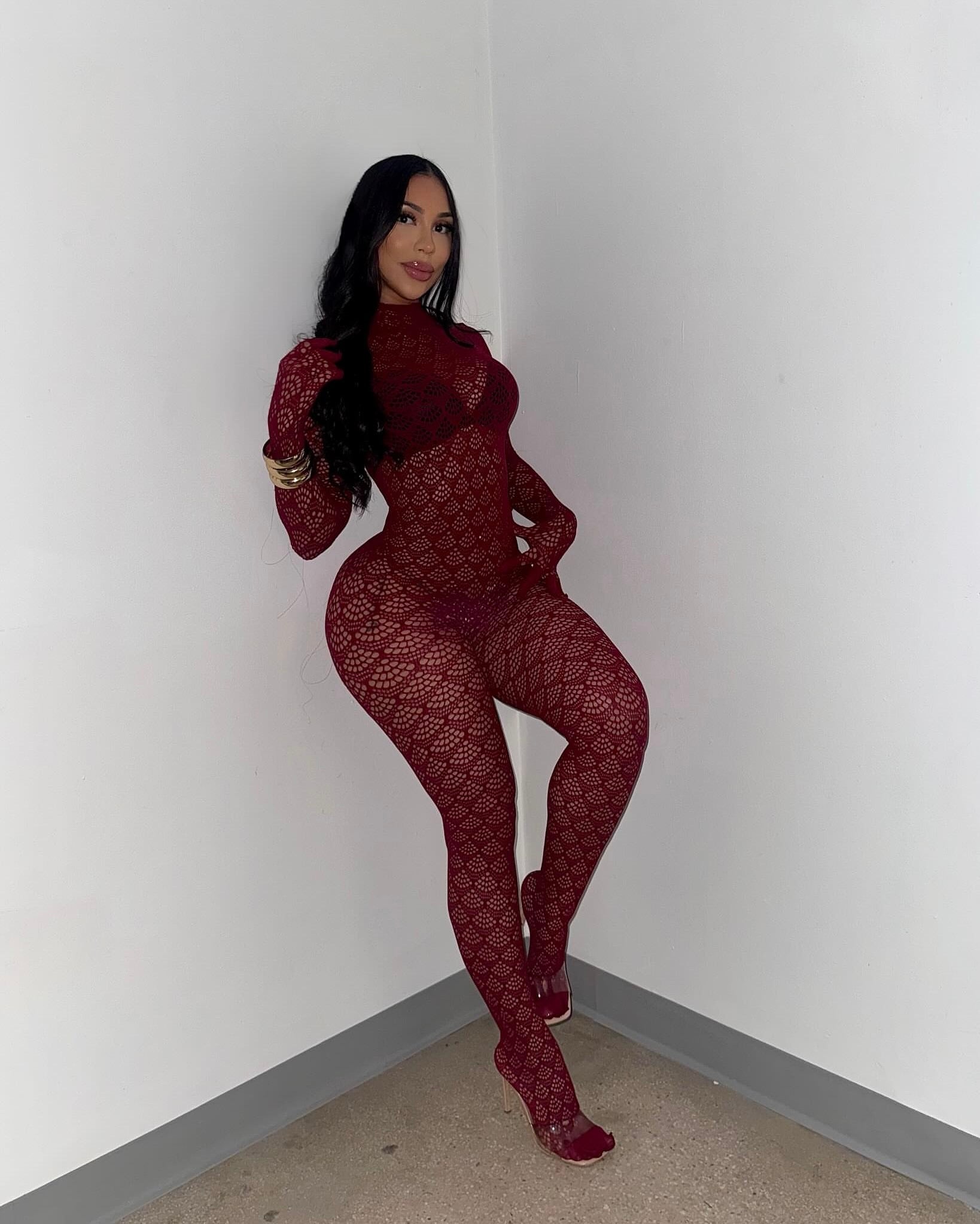 Kerri Lace Jumpsuit Burgundy